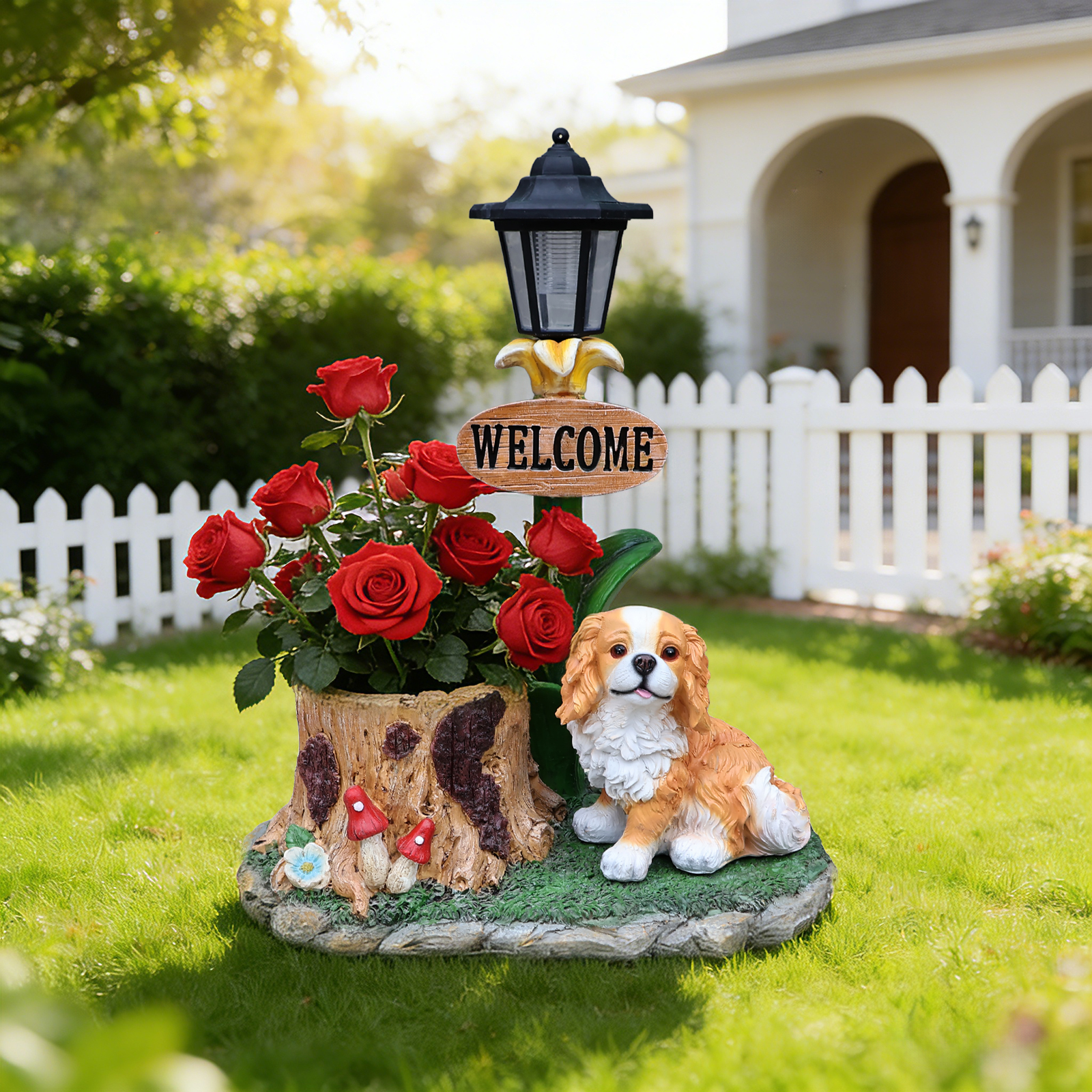 Sitting Dog Solar Lantern Planter Statue - Image 6