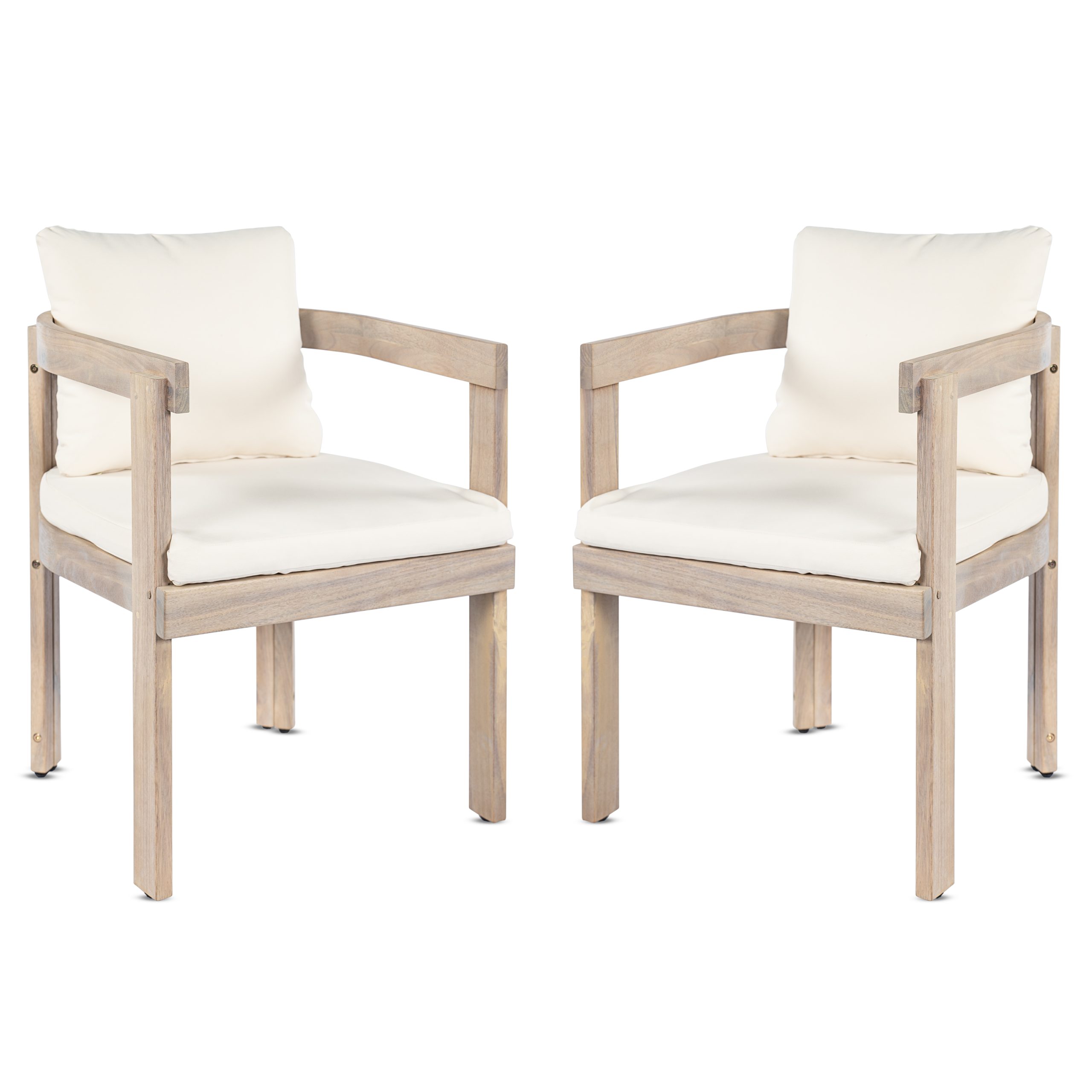 Acacia Wood Dining Chairs Set of 2, Armchairs with Cream Cushions, Barrel Accent Chair, Comfy Seating Kitchen Side Chair Set for Balcony, Backyard, Garden,Light white - Image 2