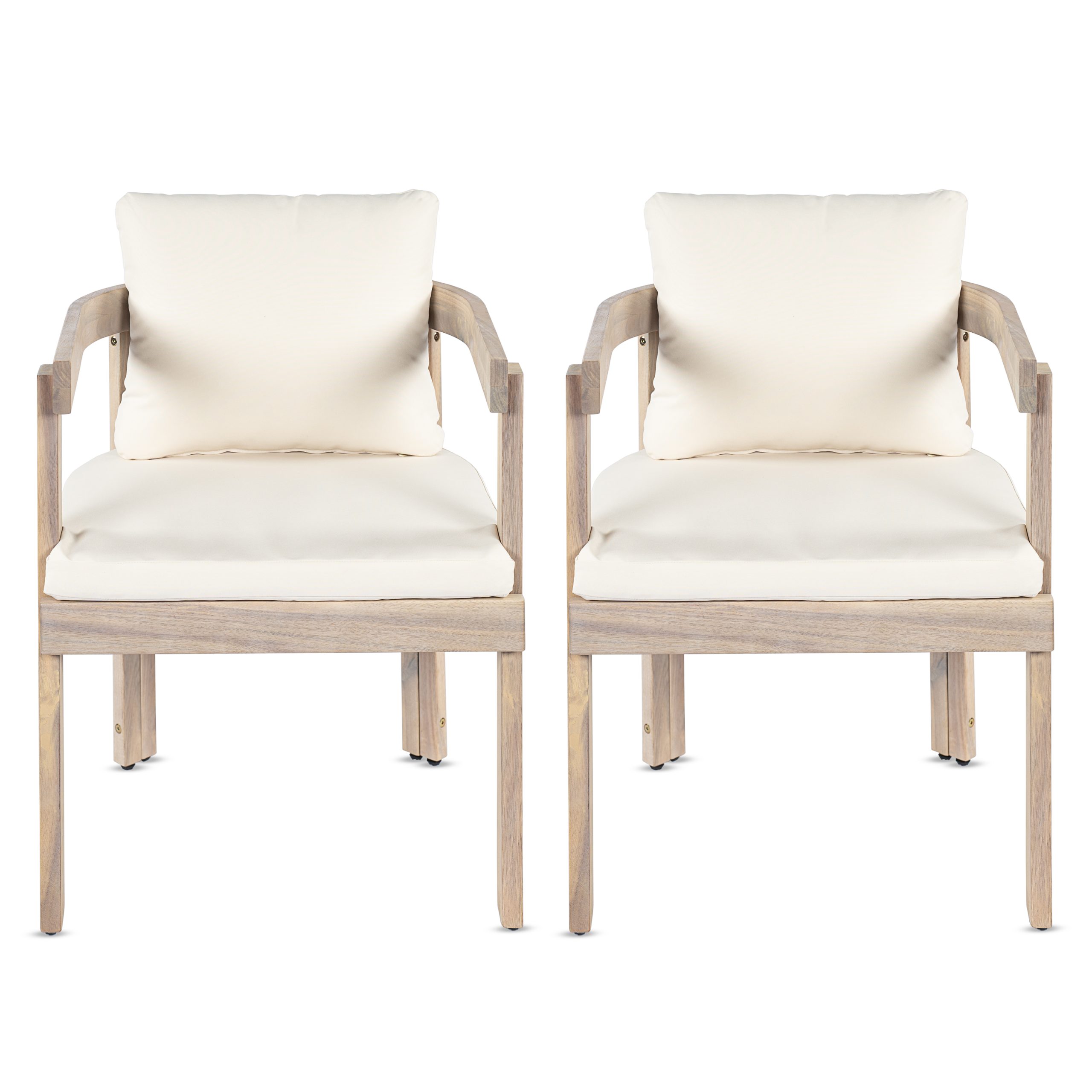 Acacia Wood Dining Chairs Set of 2, Armchairs with Cream Cushions, Barrel Accent Chair, Comfy Seating Kitchen Side Chair Set for Balcony, Backyard, Garden,Light white - Image 3