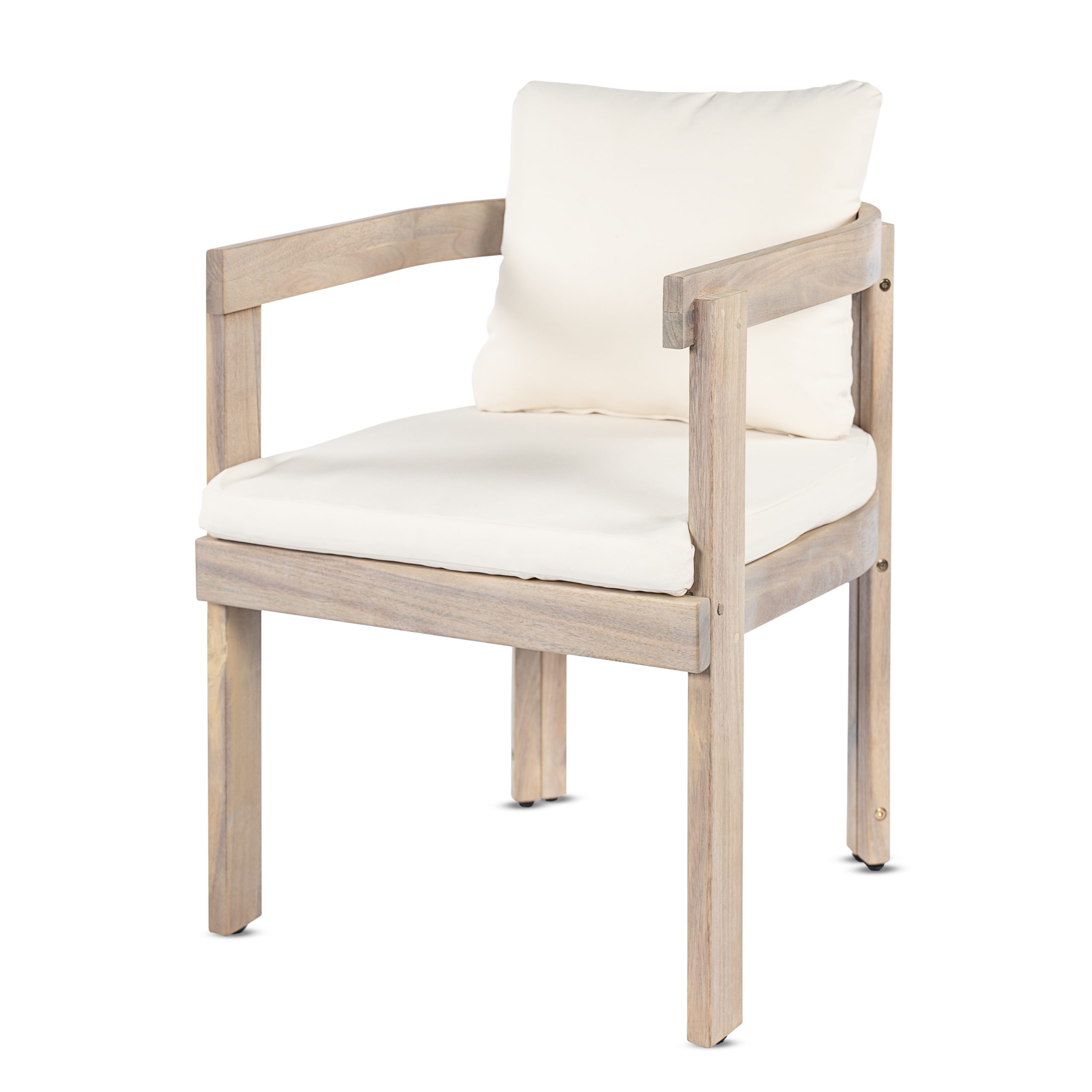 Acacia Wood Dining Chairs Set of 2, Armchairs with Cream Cushions, Barrel Accent Chair, Comfy Seating Kitchen Side Chair Set for Balcony, Backyard, Garden,Light white - Image 5