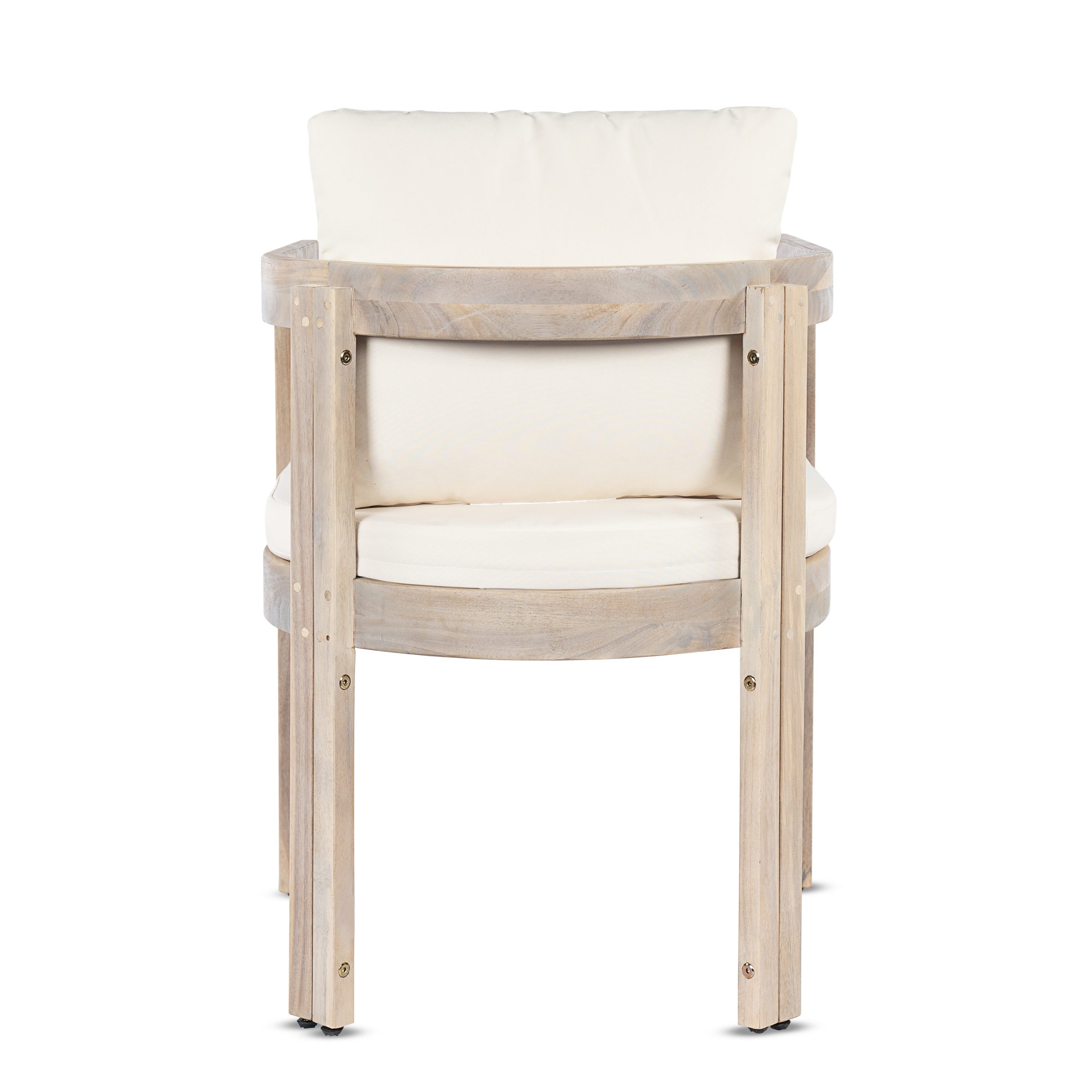 Acacia Wood Dining Chairs Set of 2, Armchairs with Cream Cushions, Barrel Accent Chair, Comfy Seating Kitchen Side Chair Set for Balcony, Backyard, Garden,Light white - Image 6