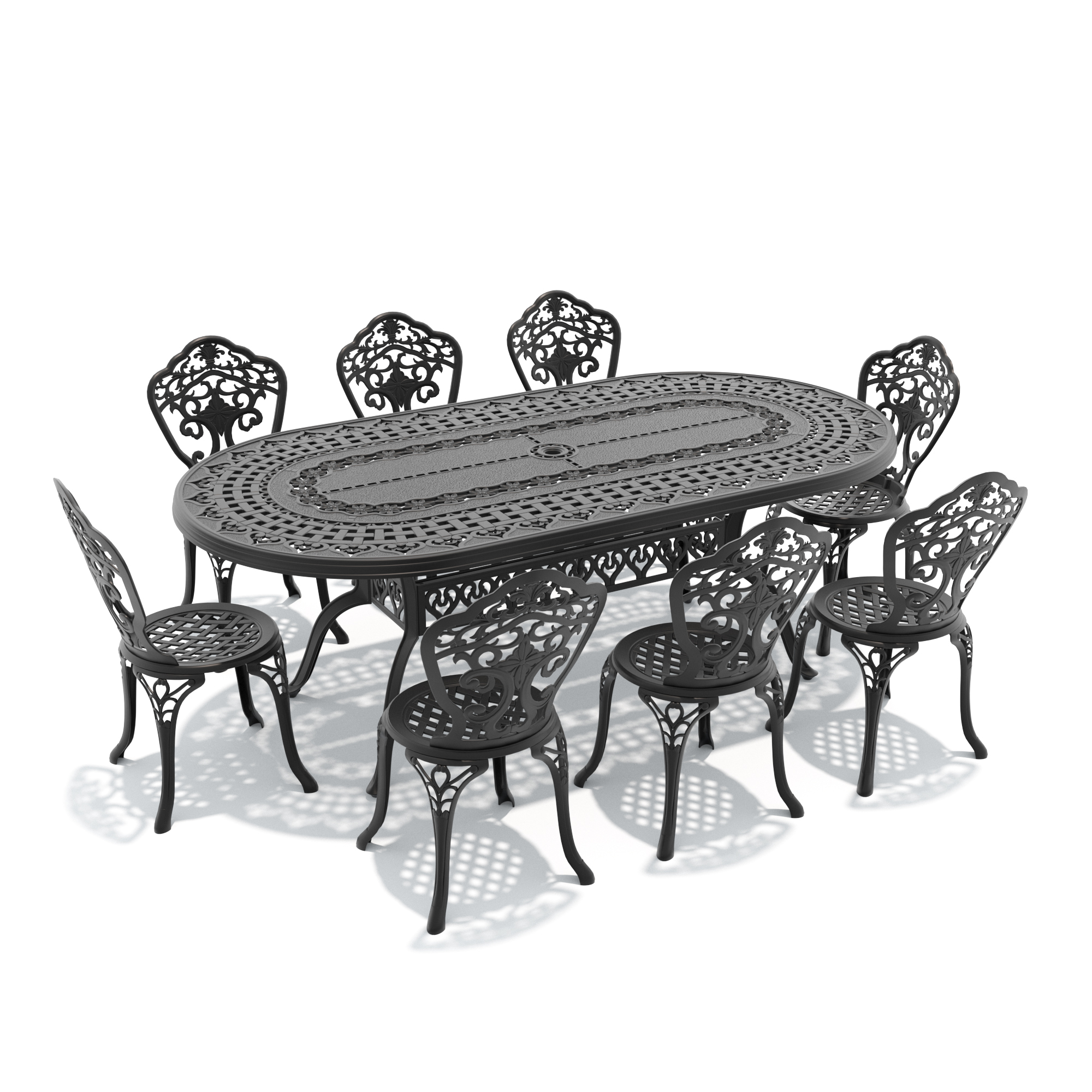 9-Piece Set Of All-Weather Cast Aluminum Dining Furniture Set With Black Frame(same sku: W1710S00252) - Image 2