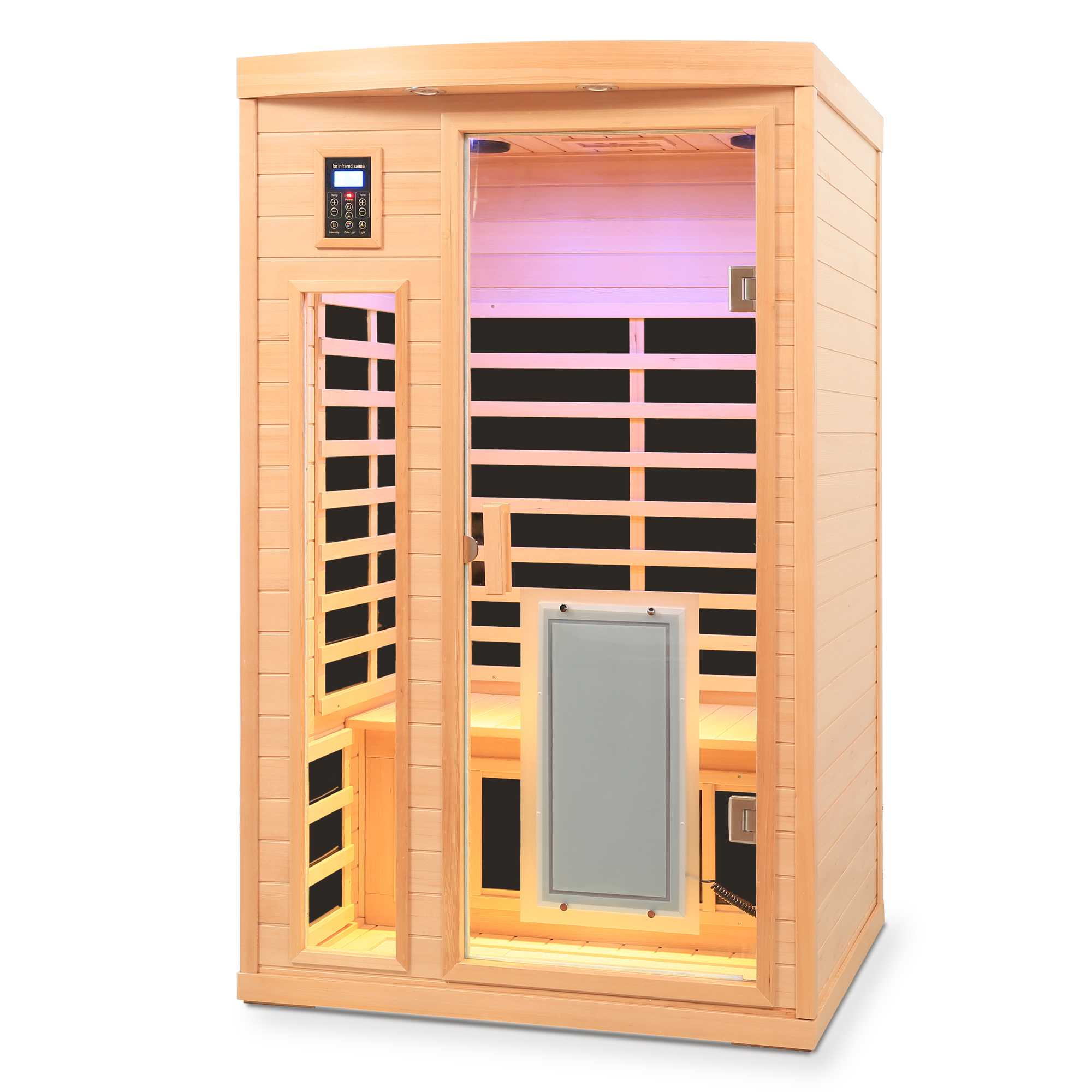 Low EMF, There is also a heating plate on the glass door, Hemlock wood Far-infrared indoor Two person sauna room - Image 3