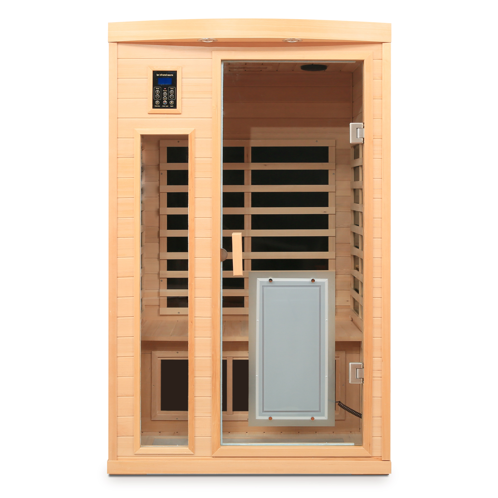 Low EMF, There is also a heating plate on the glass door, Hemlock wood Far-infrared indoor Two person sauna room - Image 6