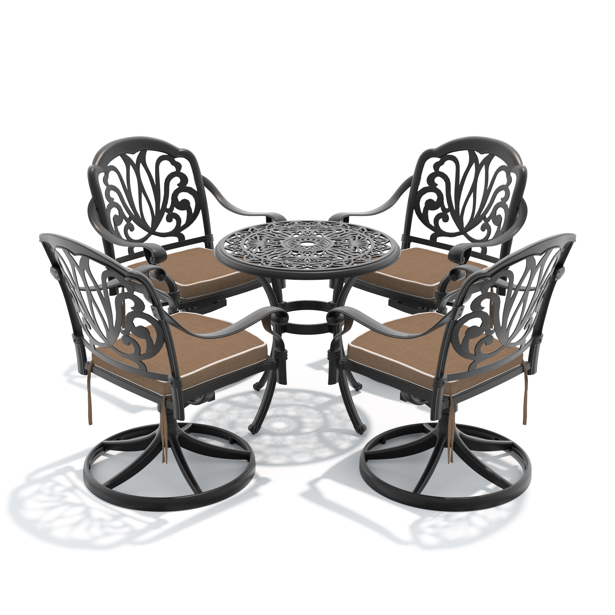 5-Piece All-Weather Cast Aluminum Dining Set, Include 4 Swivel Chairs and 26.77" Round Table With Black Frame - Image 3