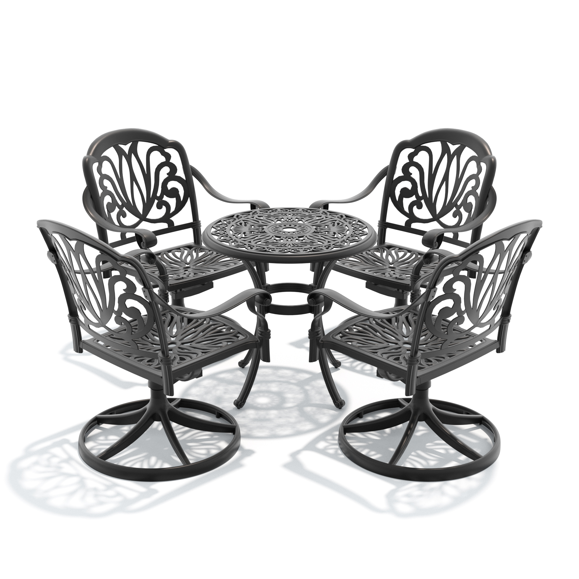 5-Piece All-Weather Cast Aluminum Dining Set, Include 4 Swivel Chairs and 26.77" Round Table With Black Frame - Image 4