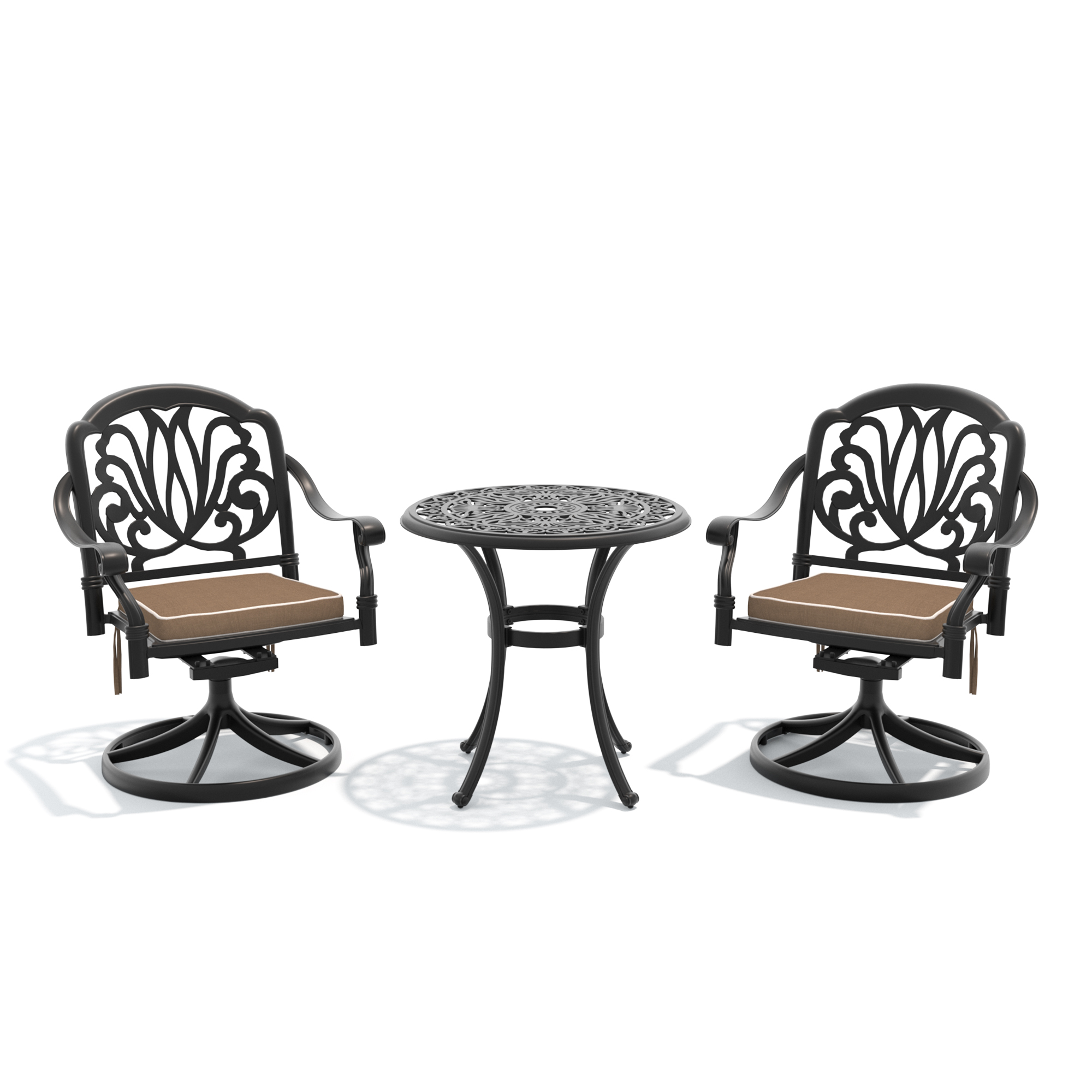 3-Piece All-Weather Cast Aluminum Dining Set, Include 2 Swivel Chairs and 26.77" Round Table With Black Frame - Image 3