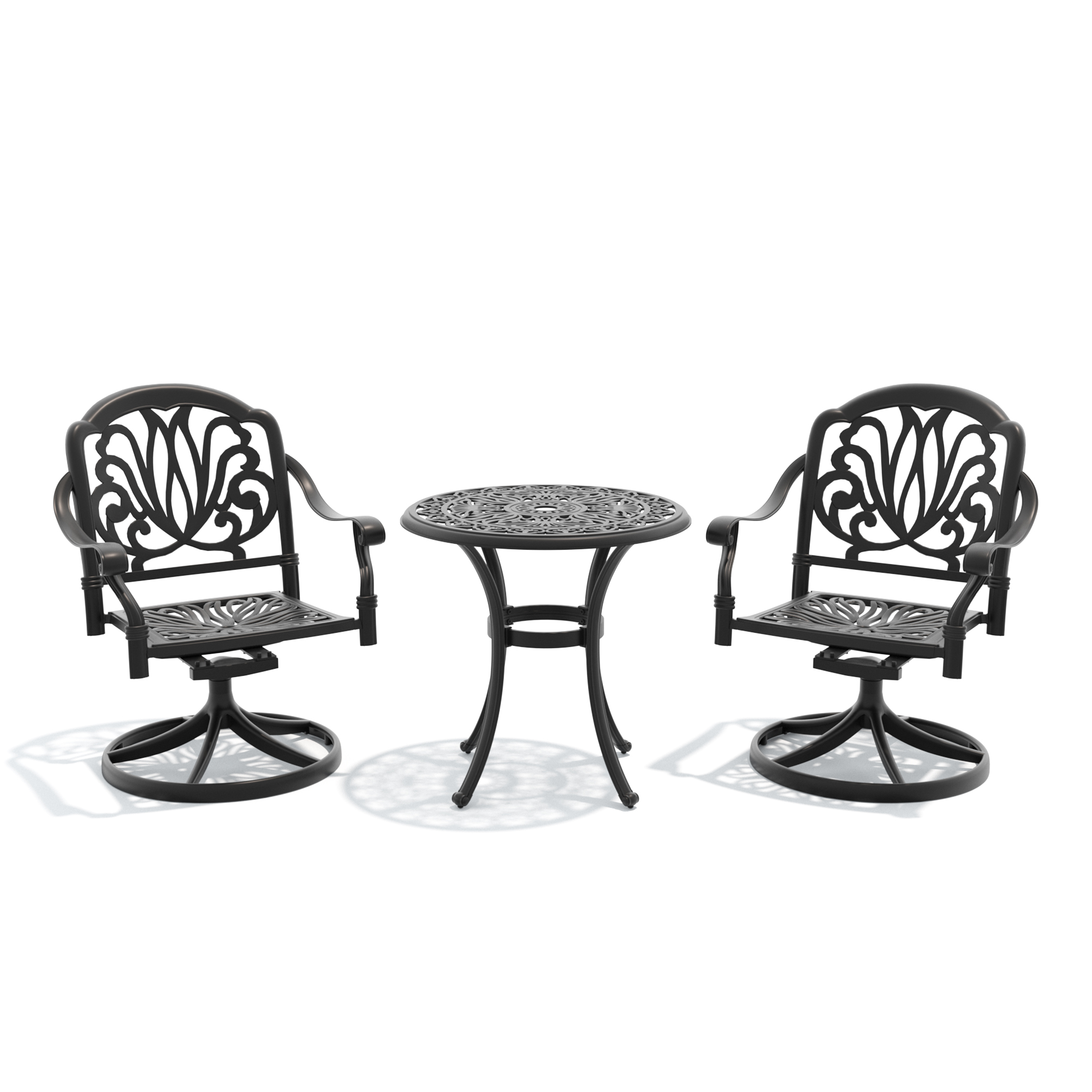 3-Piece All-Weather Cast Aluminum Dining Set, Include 2 Swivel Chairs and 26.77" Round Table With Black Frame - Image 4