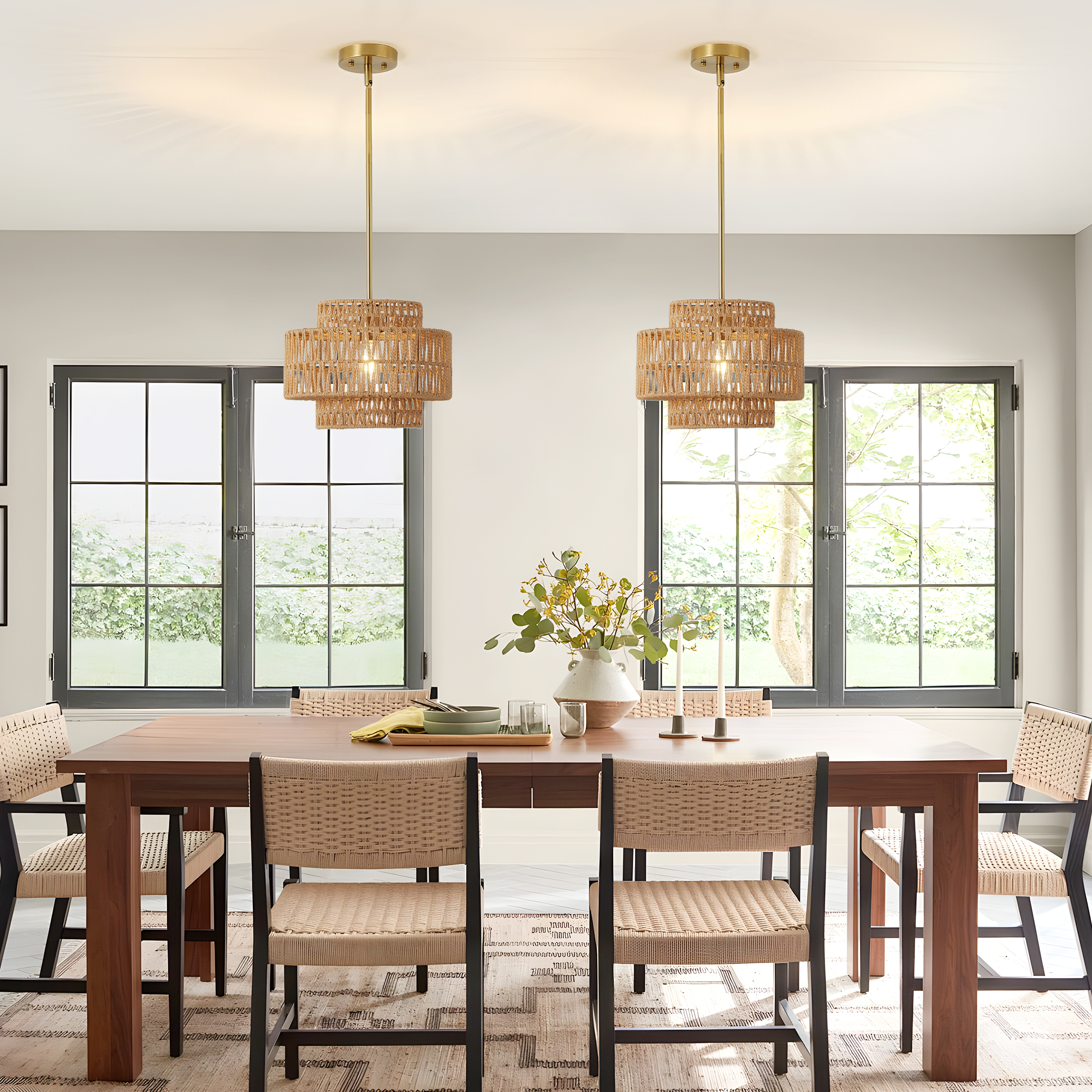 12.6 in Boho Rattan Chandelier Light Fixture,1-Light Hand Woven Pendant Light Fixture Farmhouse Rustic Hanging Lamp for Kitchen Island Bedroom, Dining Room, Living Room, Entryway, Foyer - Image 2