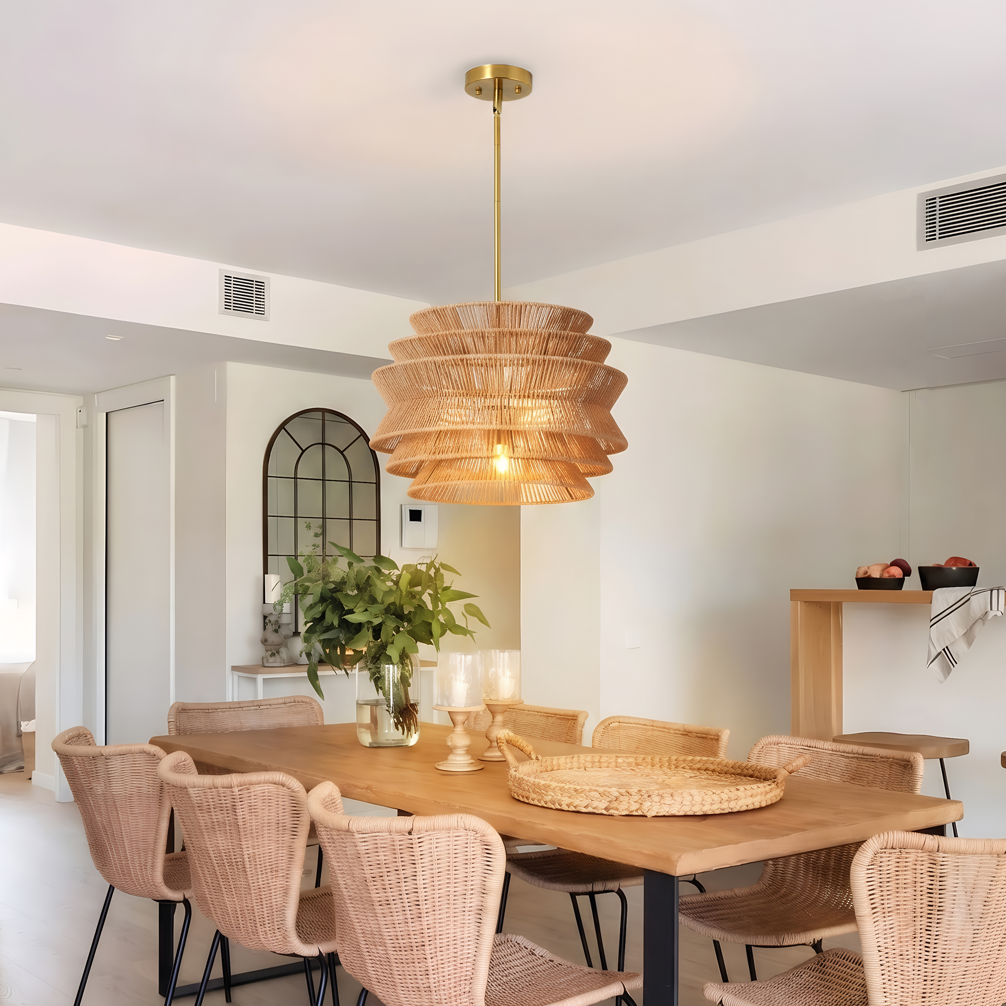 17.3" Rattan Pendant Light,Hand-Woven Rustic Wicker Hanging Light Seagrass Ceiling Chandelier,Water Plants Rattan Chandelier for Dining Living Bedroom Kitchen Farmhouse - Image 3