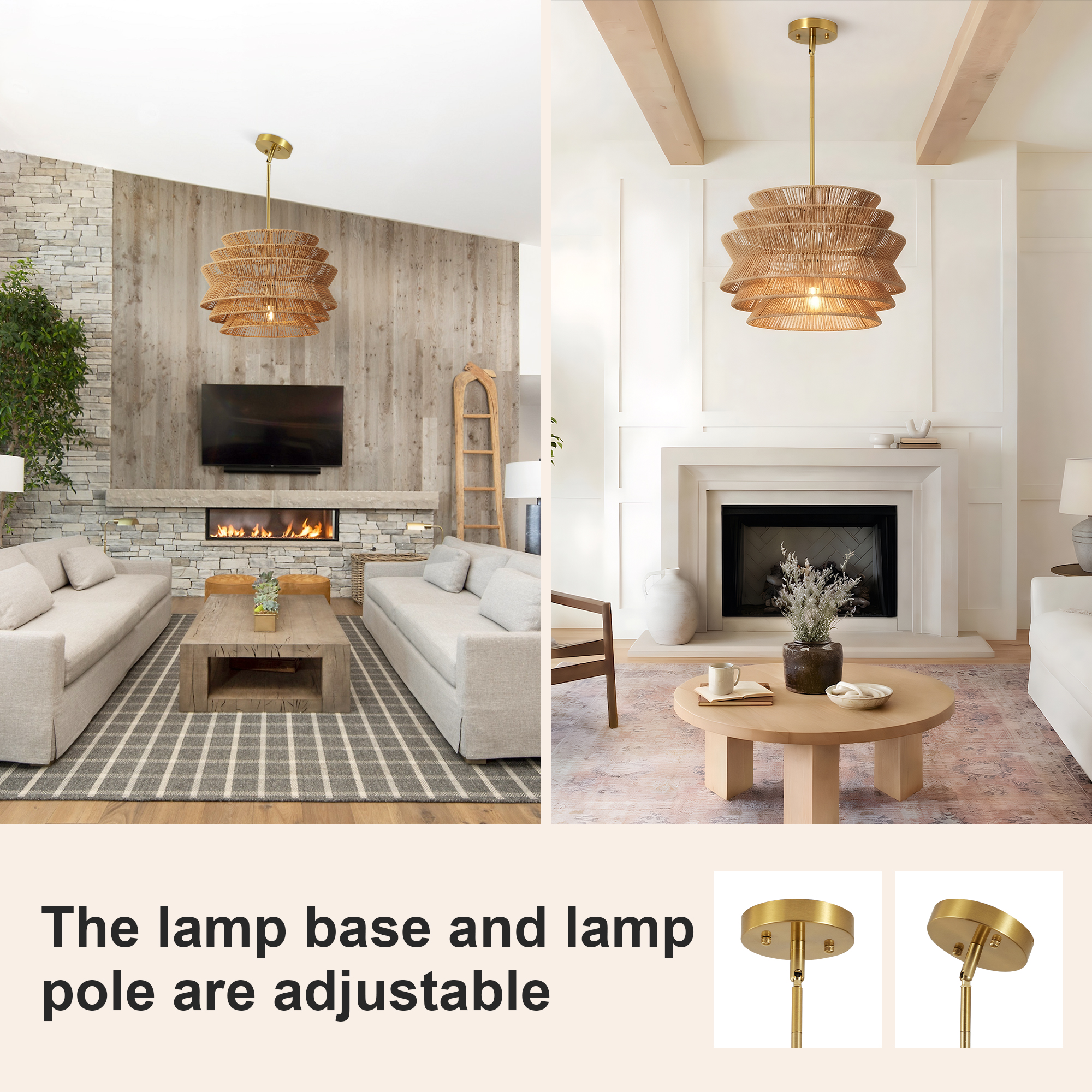 17.3" Rattan Pendant Light,Hand-Woven Rustic Wicker Hanging Light Seagrass Ceiling Chandelier,Water Plants Rattan Chandelier for Dining Living Bedroom Kitchen Farmhouse - Image 4
