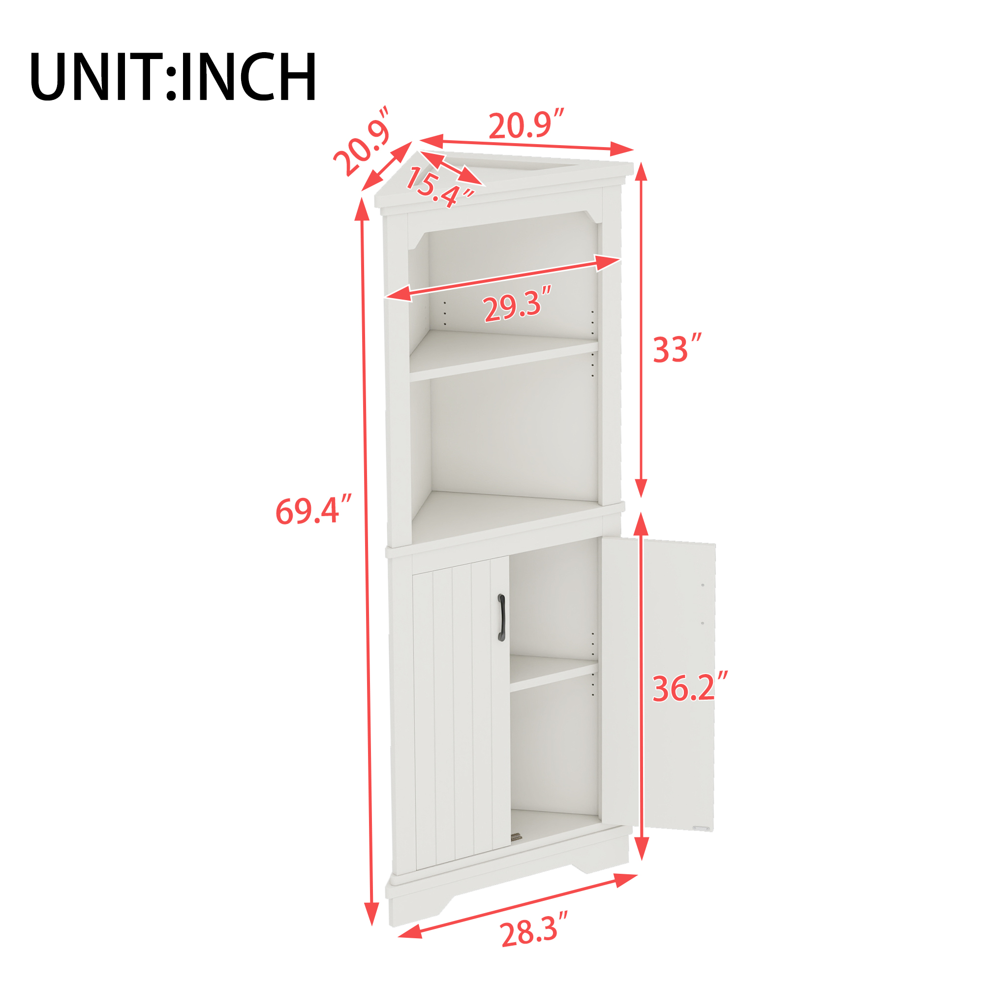 Tall Corner Cabinet with Doors for living room, bathroom,Dining Room or Kitchen,White - Image 3