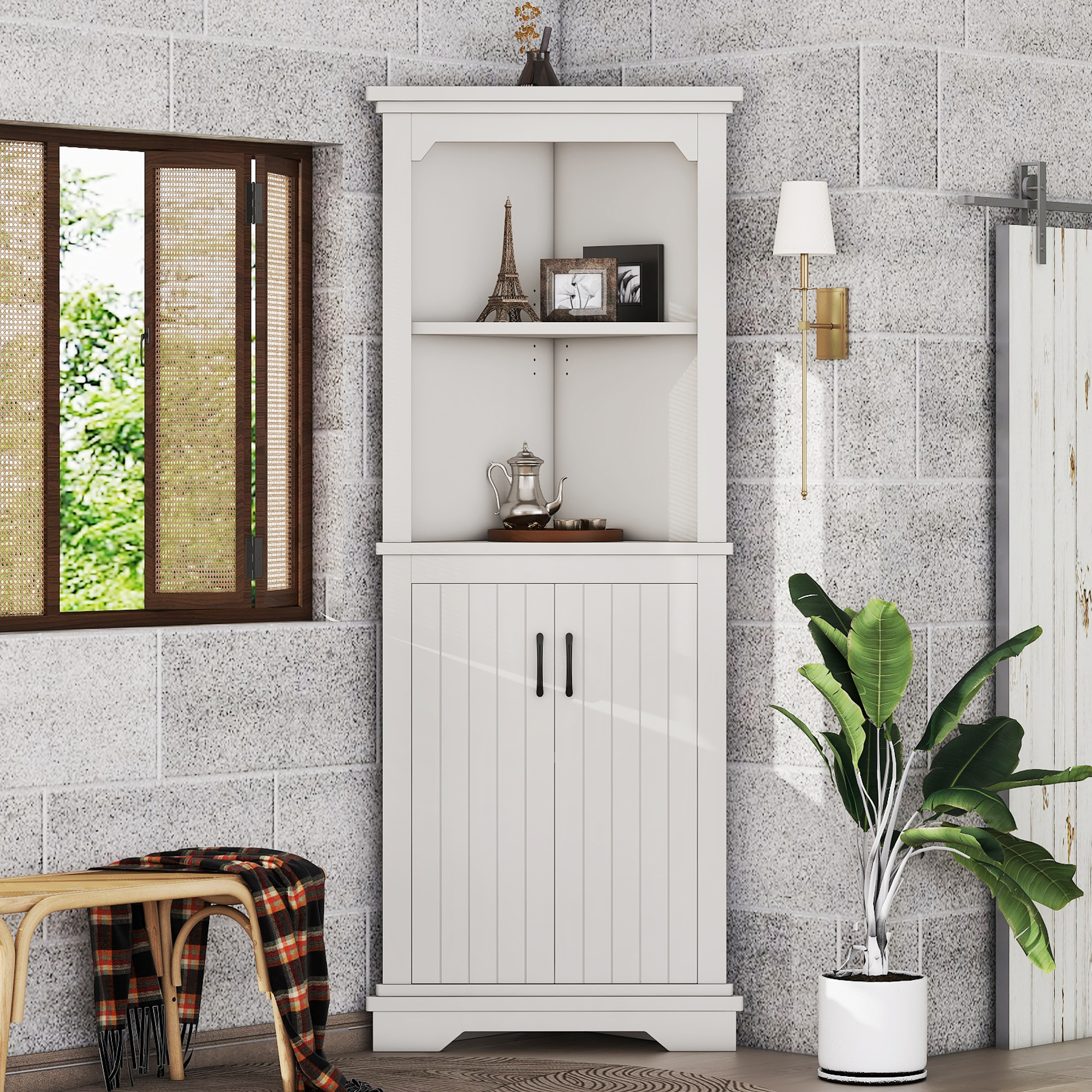 Tall Corner Cabinet with Doors for living room, bathroom,Dining Room or Kitchen,White - Image 2