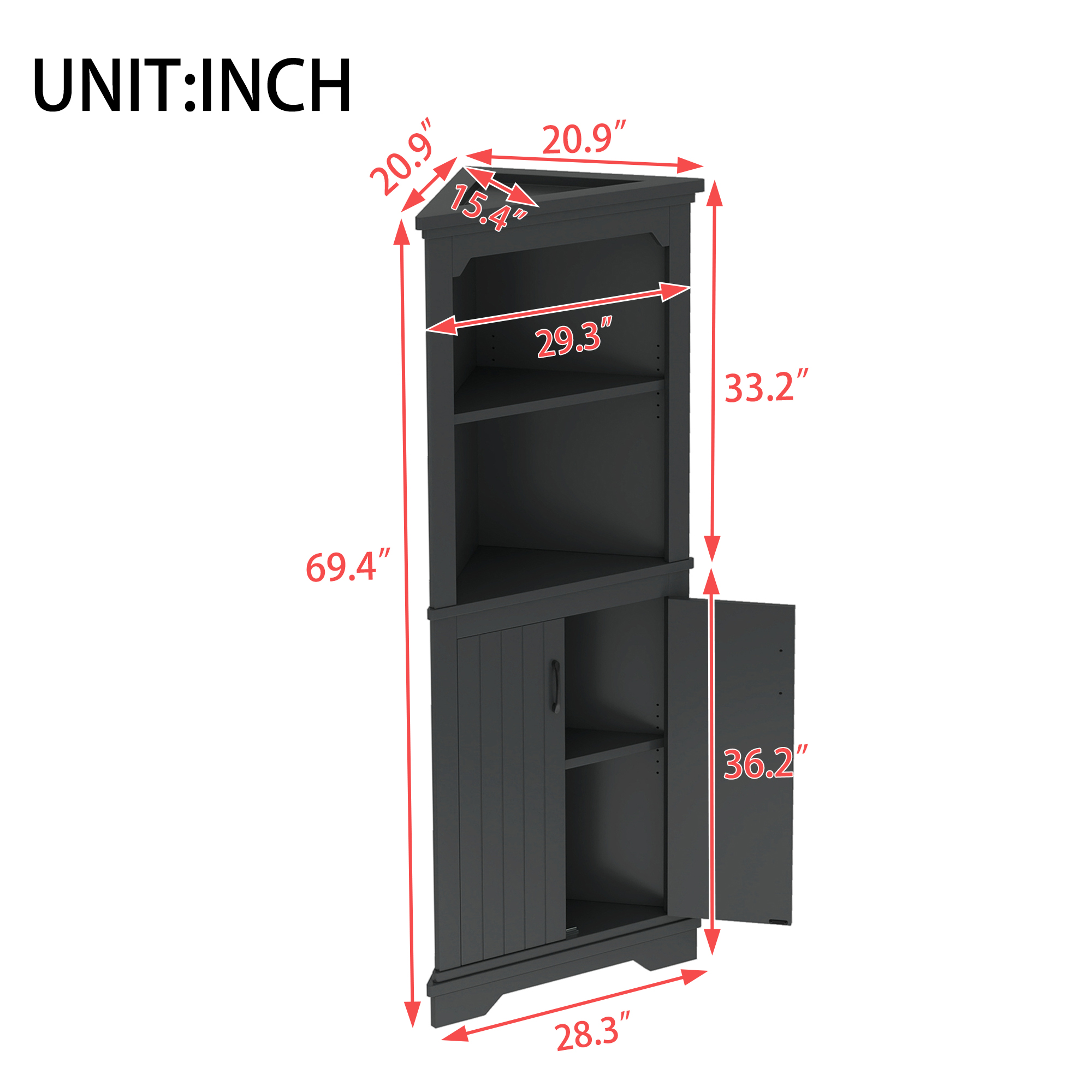 Tall Corner Cabinet with Doors for living room, bathroom,Dining Room or Kitchen,Black - Image 3