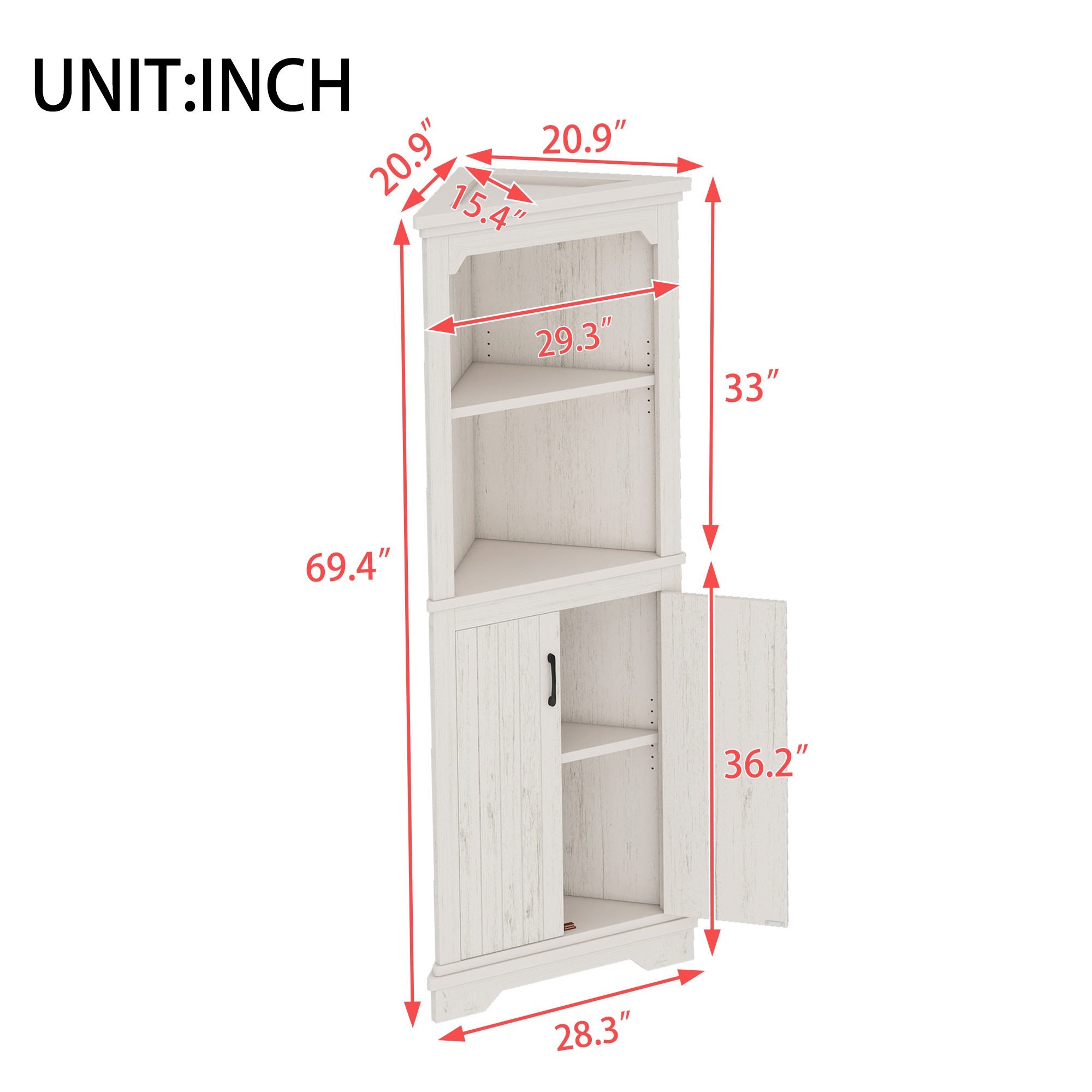 Tall Corner Cabinet with Doors for living room, bathroom,Dining Room or Kitchen,Beige - Image 3
