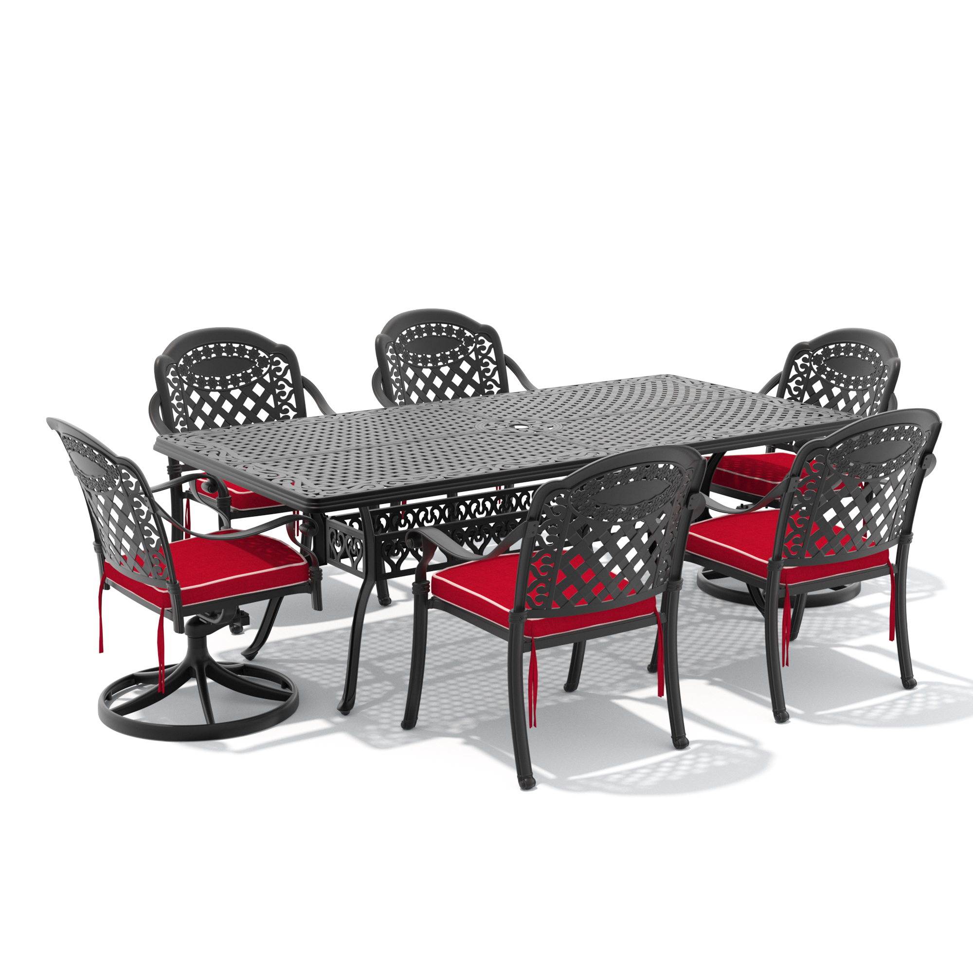 7-Piece All-Weather Cast Aluminum Dining Set, Include 2 Swivel Chairs,4 Dining Chairs and Rectangular Table With Black Frame - Image 2