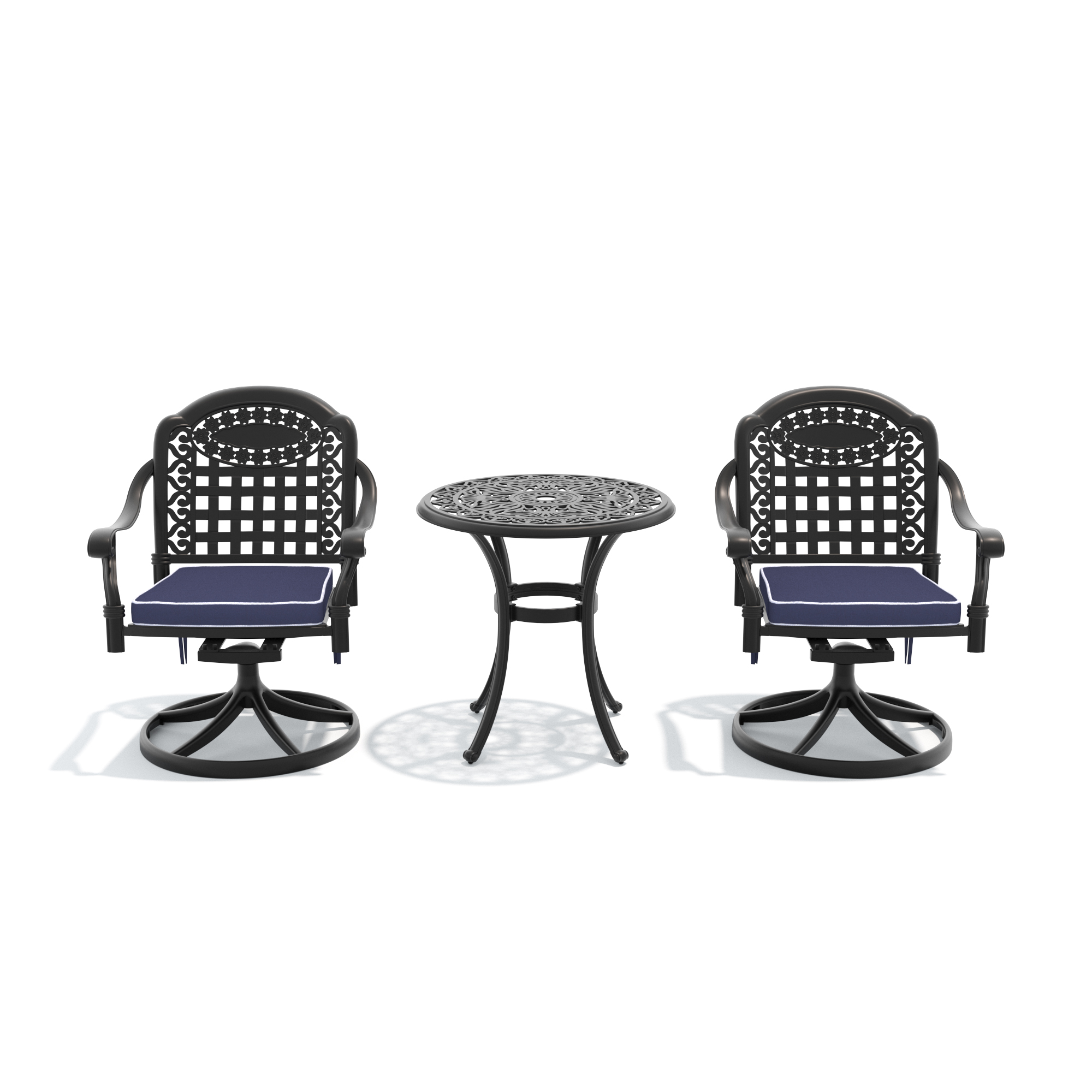 3-Piece All-Weather Cast Aluminum Dining Set, Include 2 Swivel Chairs and 26.77" Round Table With Black Frame - Image 3