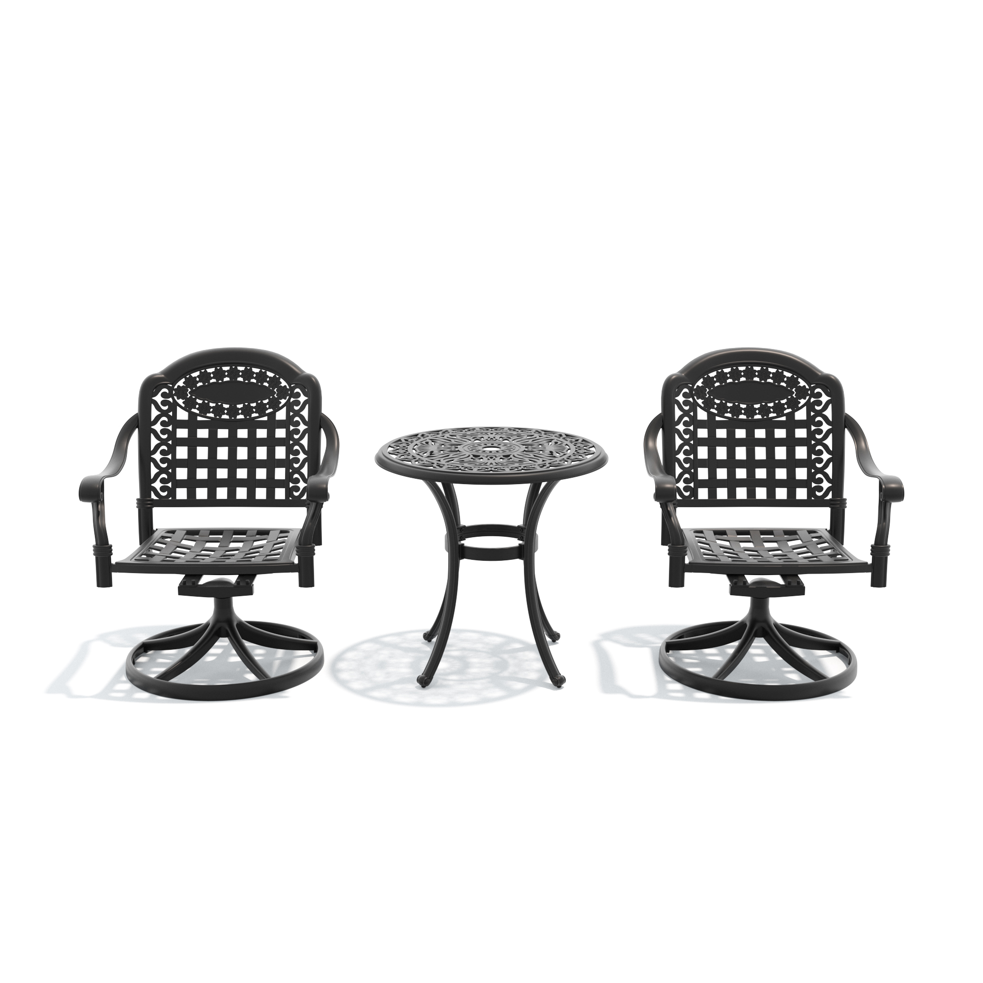 3-Piece All-Weather Cast Aluminum Dining Set, Include 2 Swivel Chairs and 26.77" Round Table With Black Frame - Image 4