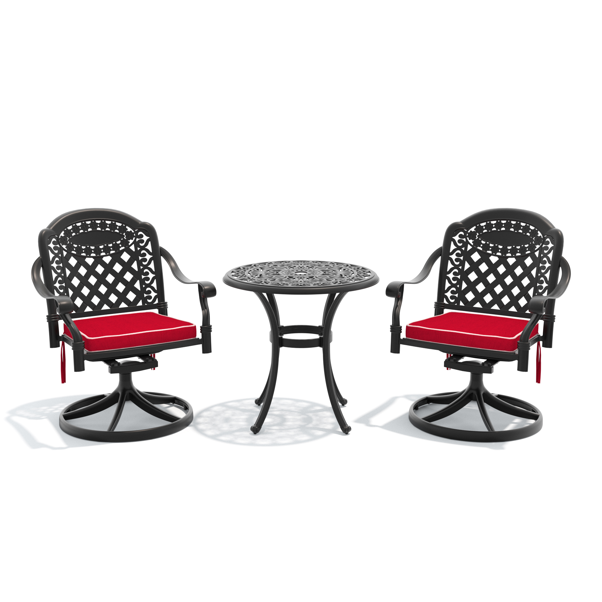 3-Piece All-Weather Cast Aluminum Dining Set, Include 2 Swivel Chairs and 26.77" Round Table With Black Frame - Image 3