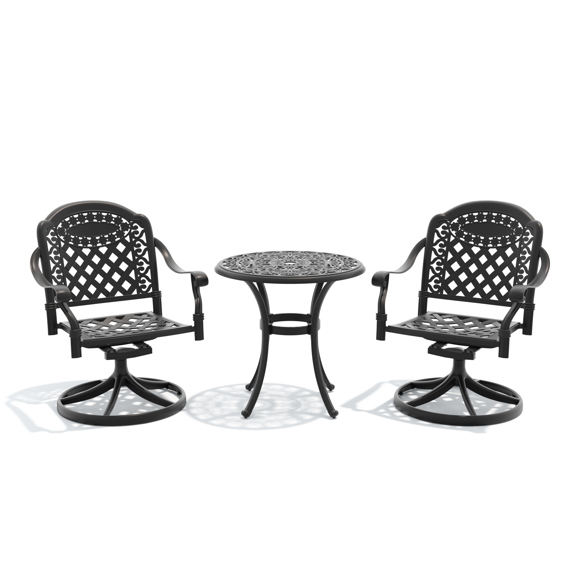 3-Piece All-Weather Cast Aluminum Dining Set, Include 2 Swivel Chairs and 26.77" Round Table With Black Frame - Image 4