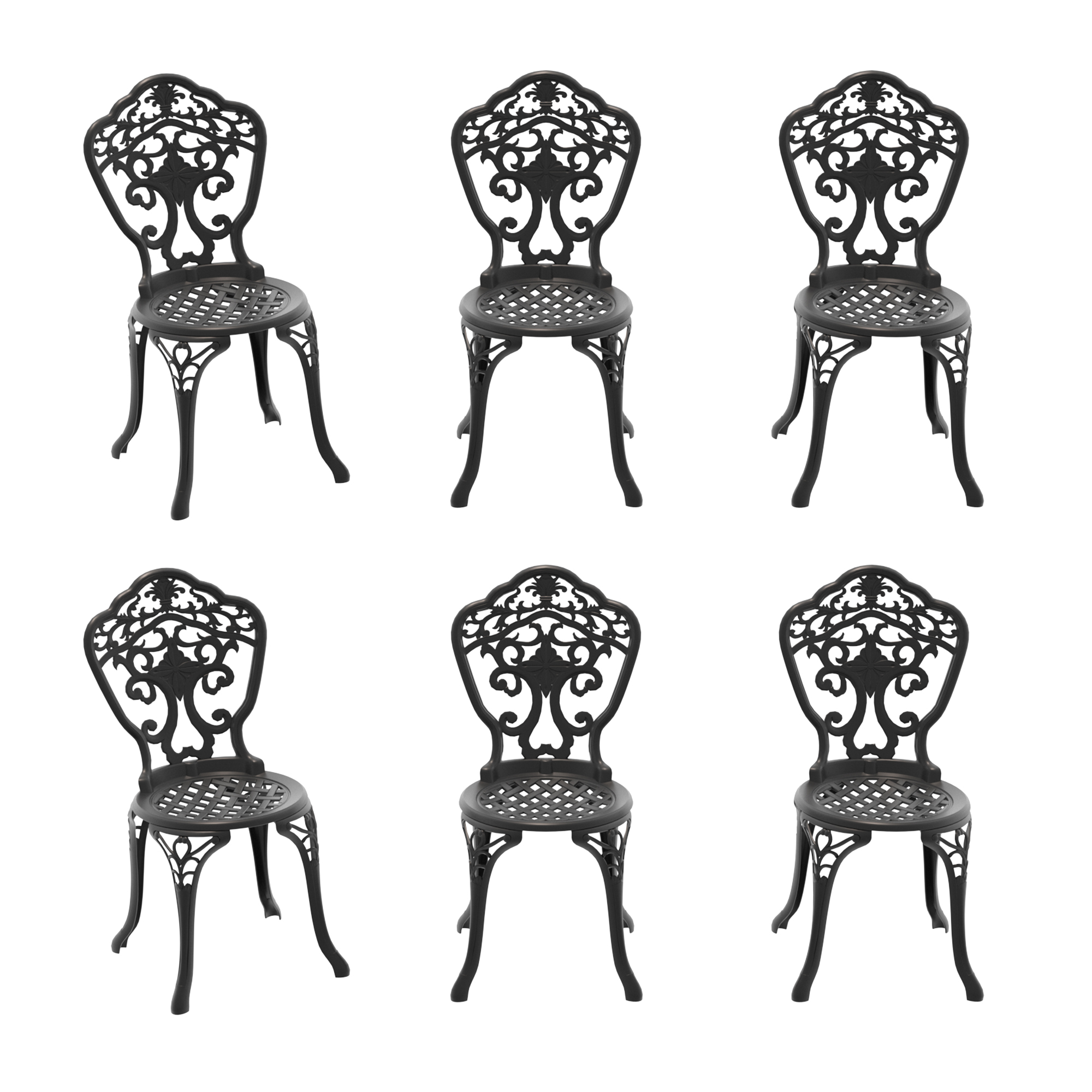 Cast Aluminum Patio Dining Chair 6PCS With Black Frame - Image 2