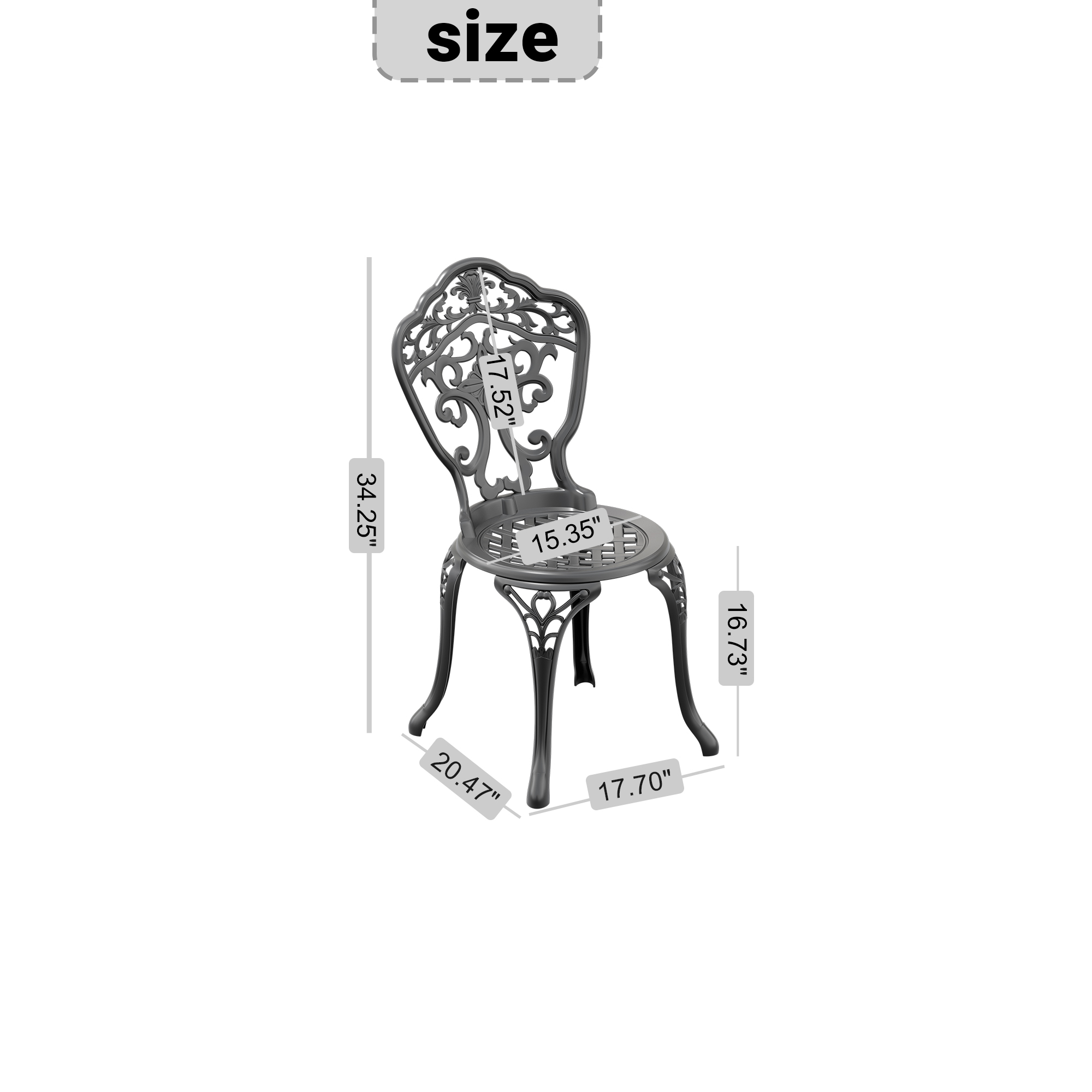 Cast Aluminum Patio Dining Chair 4PCS With Black Frame - Image 6