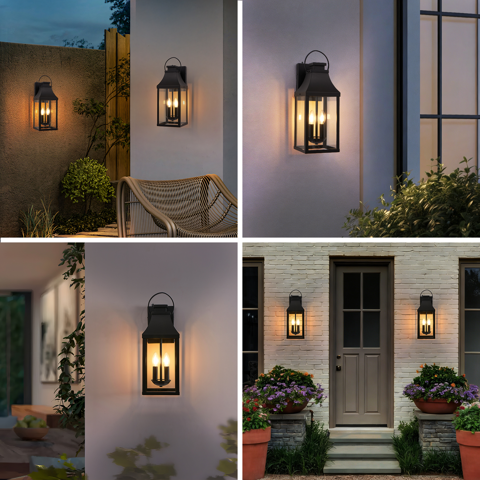 Dusk to Dawn Outdoor Lighting Fixture, 20'' Large Porch Lights Outdoor Sconce Lights, 2-Light Black Exterior Lights for House Waterproof Outside Patio Lanterns for House Garage, 2-Pack - Image 3