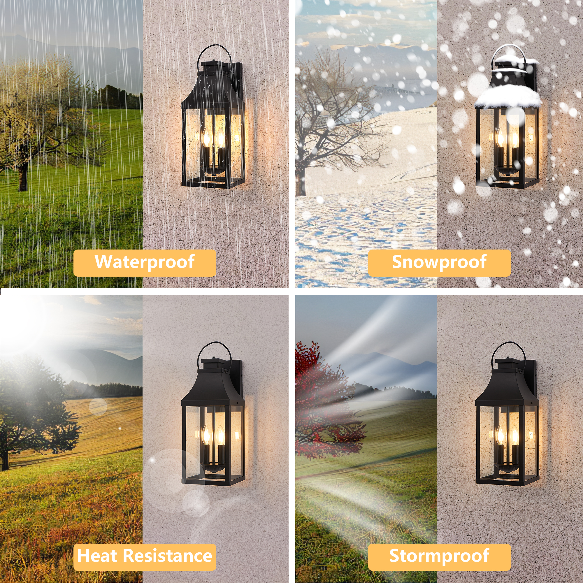 Dusk to Dawn Outdoor Lighting Fixture, 20'' Large Porch Lights Outdoor Sconce Lights, 2-Light Black Exterior Lights for House Waterproof Outside Patio Lanterns for House Garage, 2-Pack - Image 4