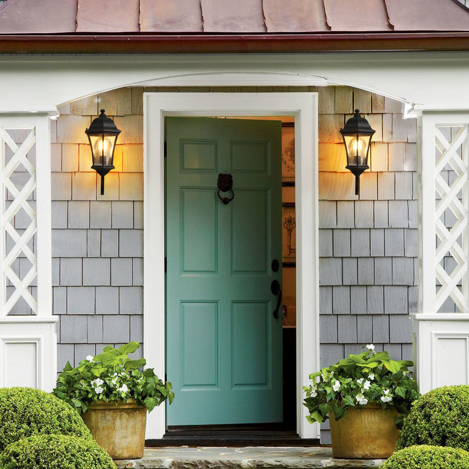 2-Pack Vintage Wall-Mounted Outdoor Lantern Light – Elegant Black Metal Sconce for Porch, Patio, and Garden Lighting (Bulb Not Included) - Image 4