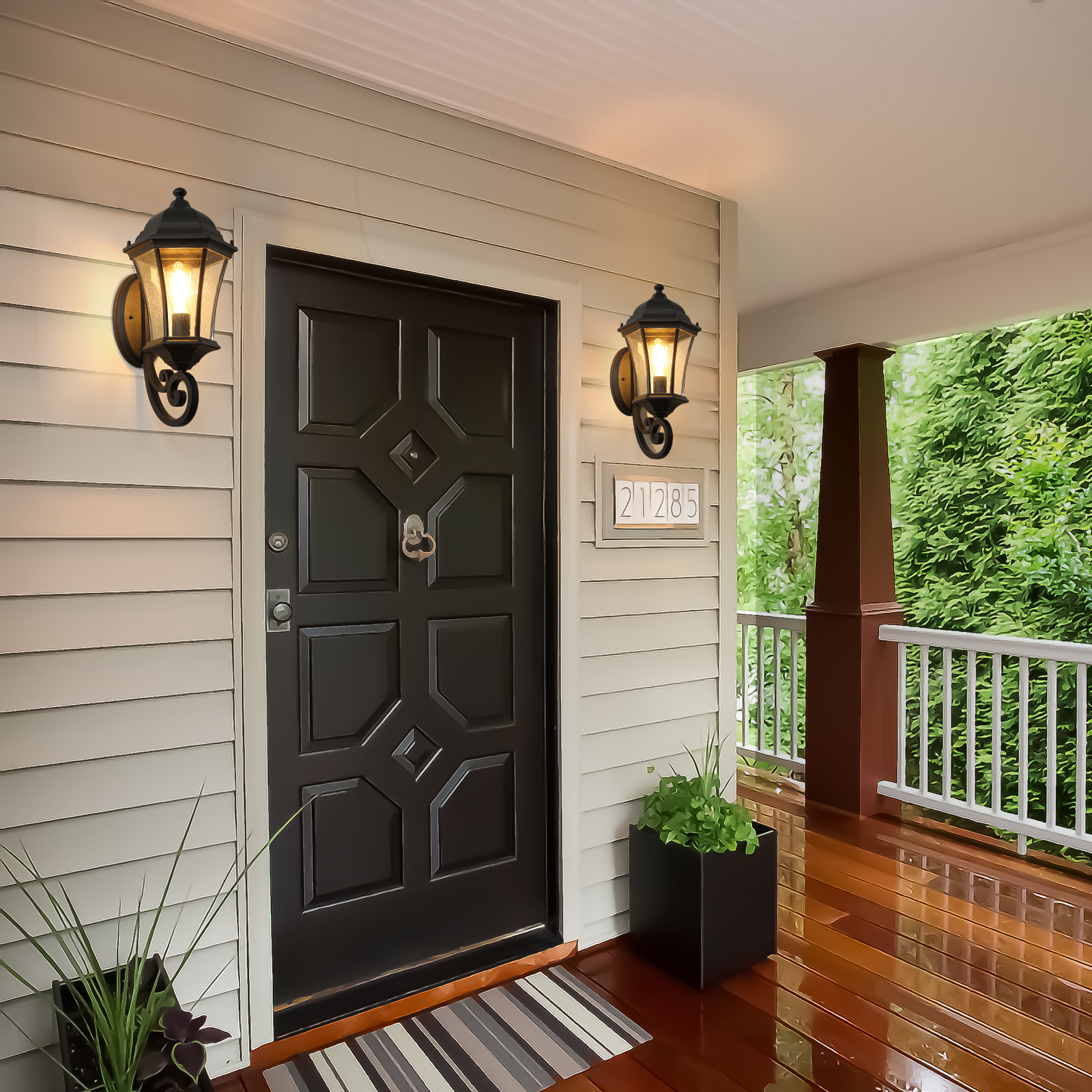 2-Pack Vintage Wall-Mounted Outdoor Lantern Light – Elegant Black Metal Sconce for Porch, Patio, and Garden Lighting (Bulb Not Included) - Image 6