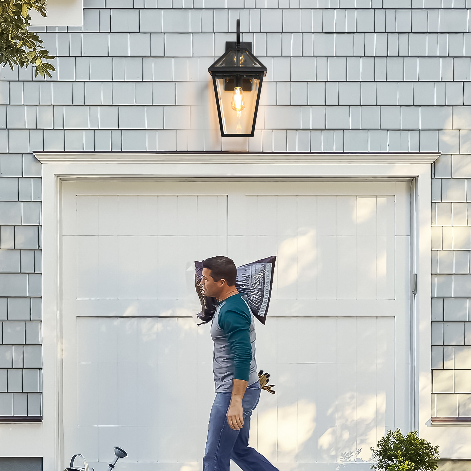 21"(H) 1-Pack Outdoor Wall Lantern Light – Modern Black Metal & Clear Glass Sconce for Porch, Patio, and Garden Lighting (Bulb Not Included) - Image 4