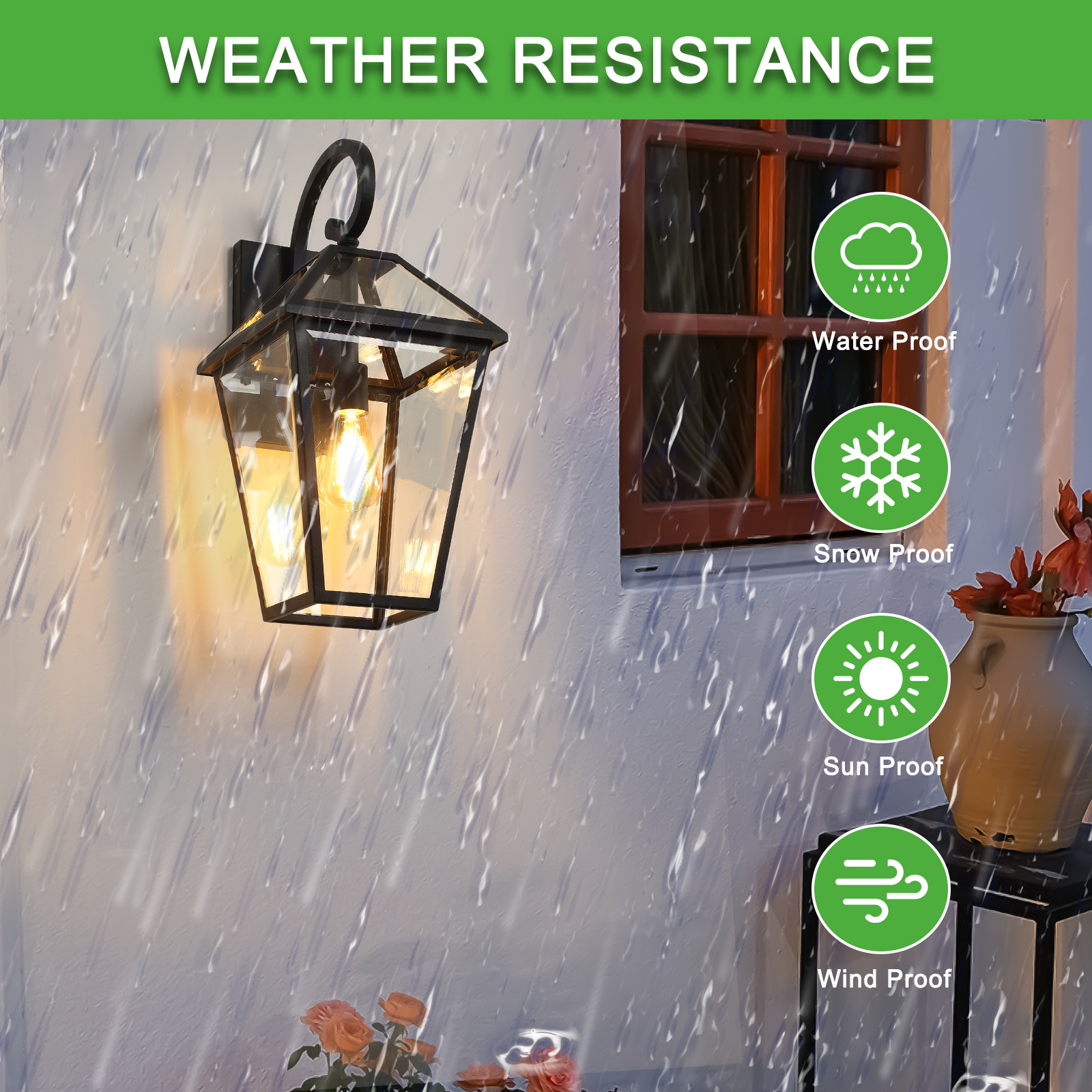 21"(H) 1-Pack Outdoor Wall Lantern Light – Modern Black Metal & Clear Glass Sconce for Porch, Patio, and Garden Lighting (Bulb Not Included) - Image 6