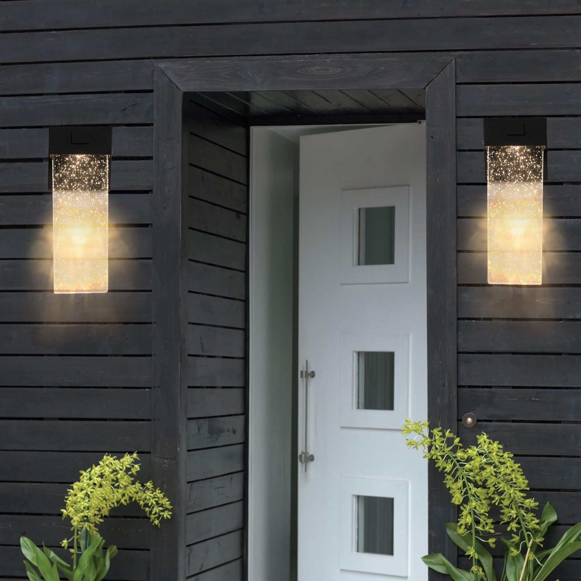 2-Pack Outdoor Wall Light Fixture, Weatherproof LED Wall Sconce with Bubble Crystal and Light Sensor - 12W Per Lamp - Image 2