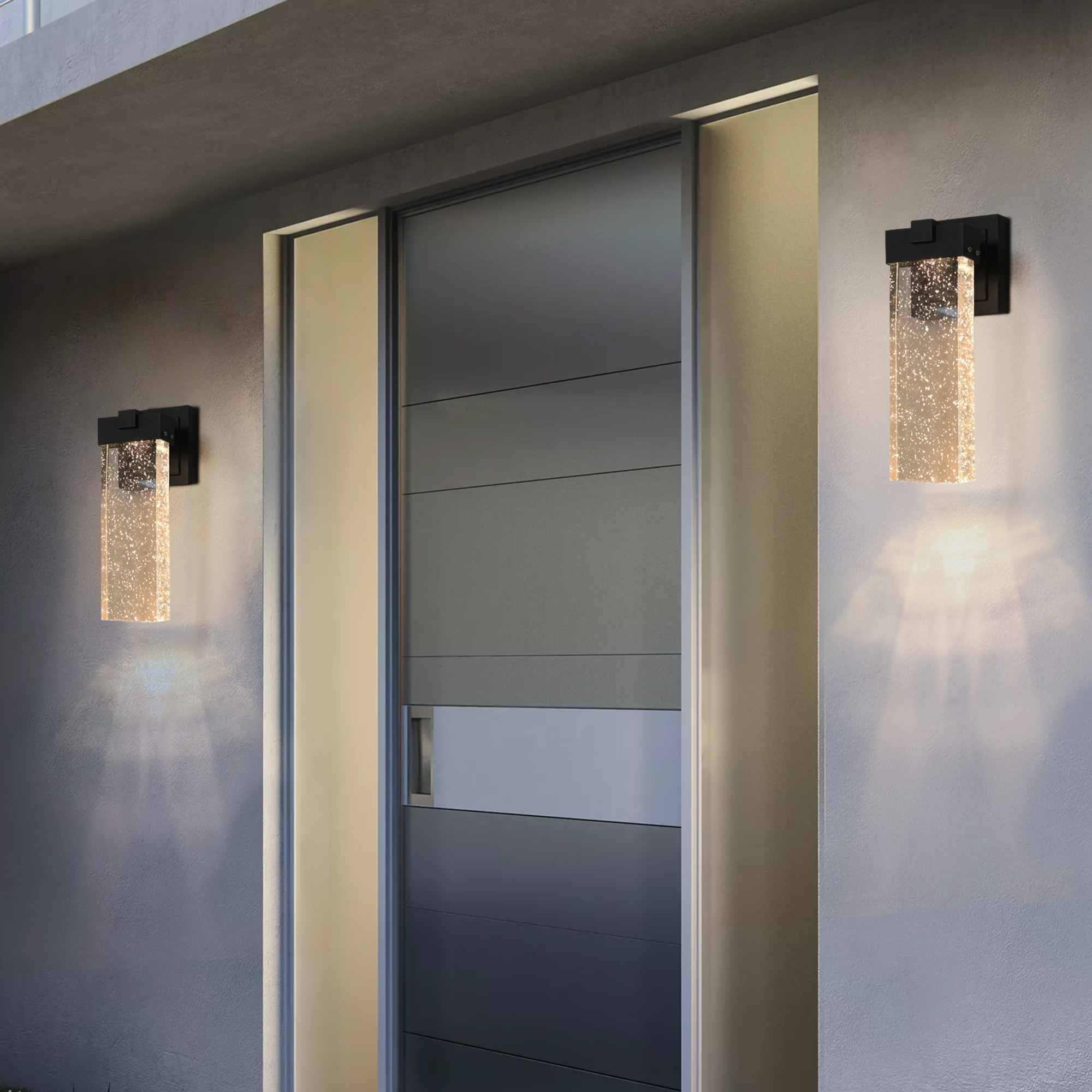 2-Pack Outdoor Wall Light Fixture, Weatherproof LED Wall Sconce with Bubble Crystal and Light Sensor - 12W Per Lamp - Image 3