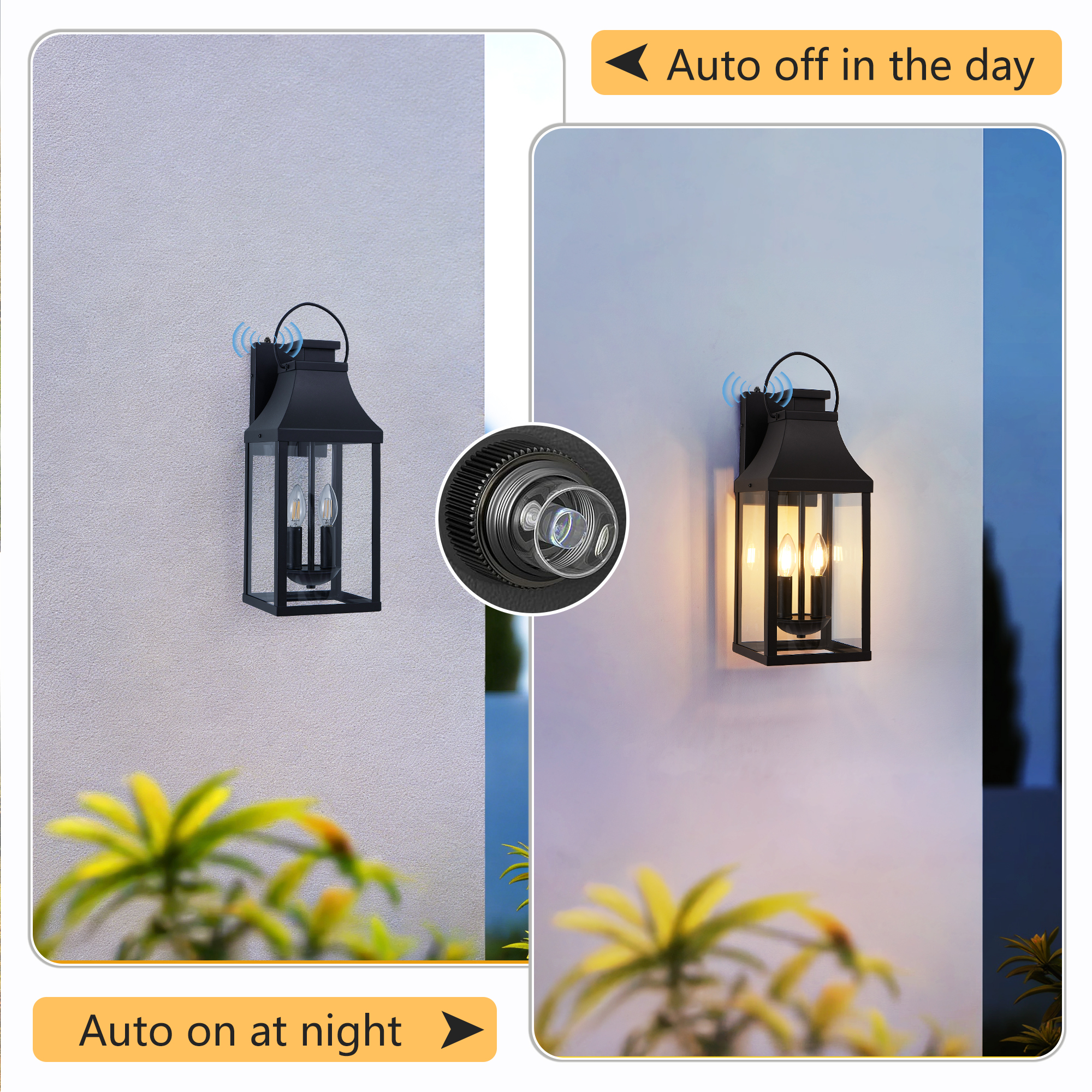 20'' Dusk to Dawn Outdoor Wall Light, Large Black Outdoor Porch Light Waterproof Patio Lanterns, Exterior Wall Mount Lighting Fixtures, 2-Light Outside Garage Sconces for House Front, 1-Pack - Image 6