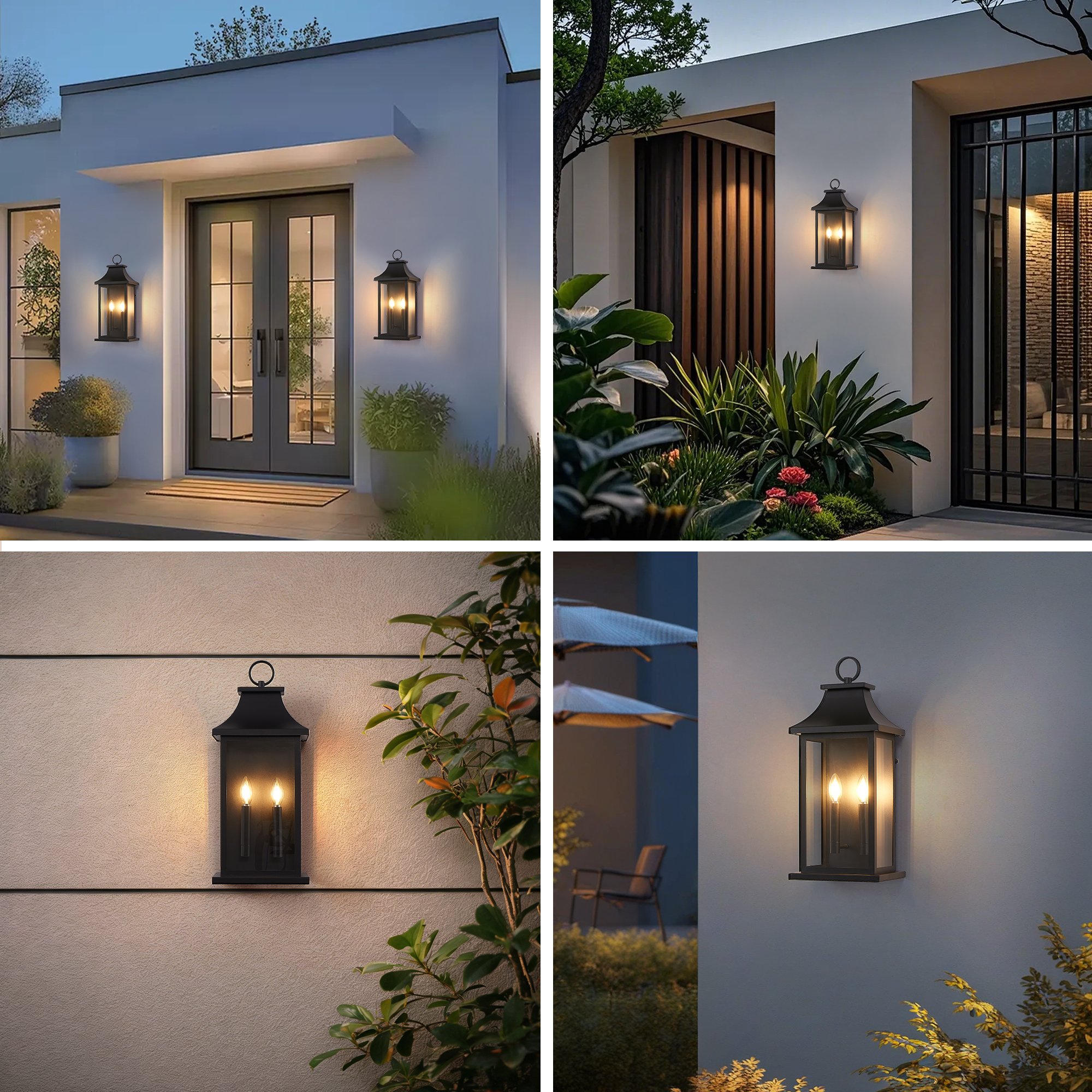 2-Pack Dusk to Dawn Outdoor Wall Lantern 2-Light, 22.2" Large Outside Wall Sconce, Modern Black Wall Light Fixture with Glass, Waterproof Exterior Lamp for House, Porch, Garage - Image 3