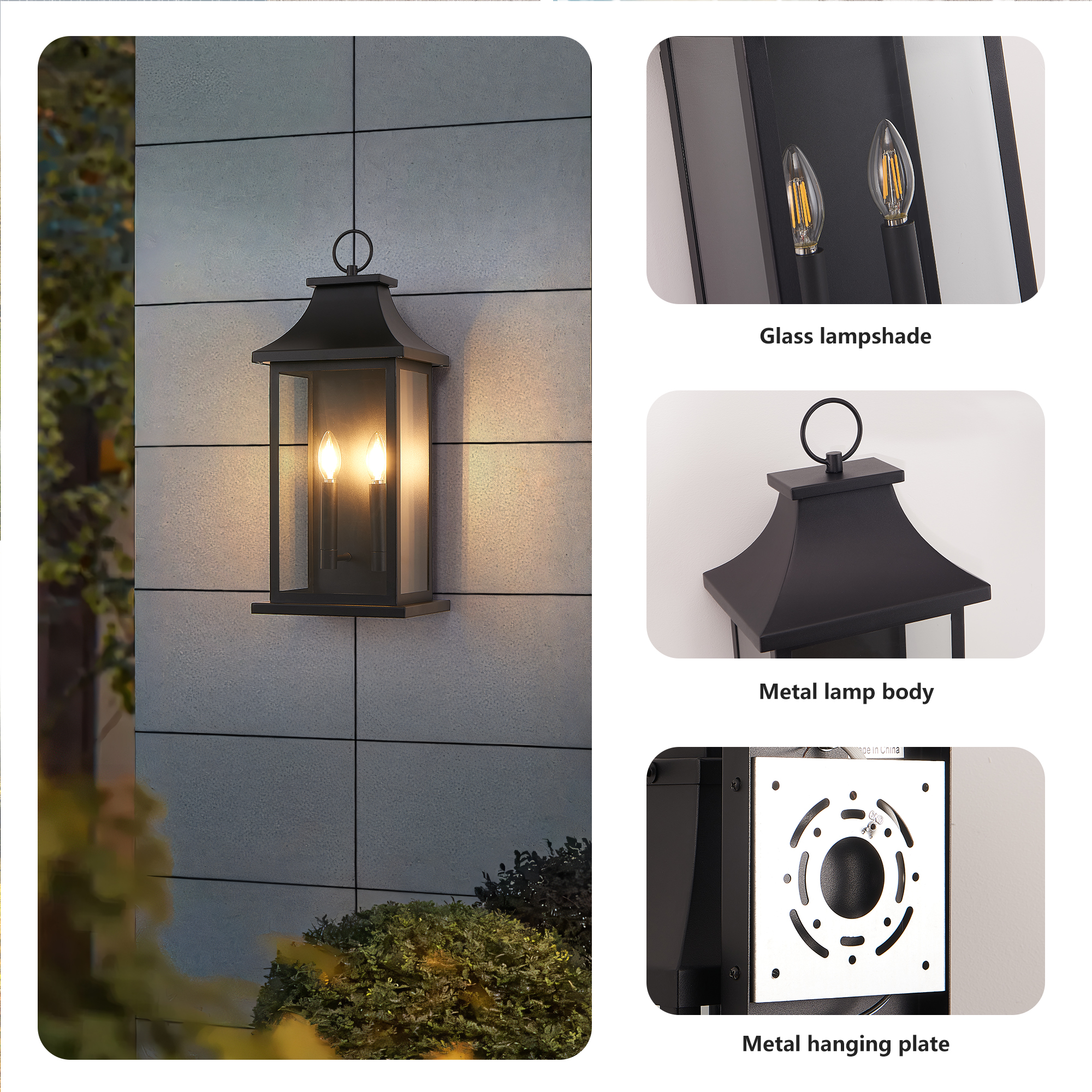2-Pack Dusk to Dawn Outdoor Wall Lantern 2-Light, 22.2" Large Outside Wall Sconce, Modern Black Wall Light Fixture with Glass, Waterproof Exterior Lamp for House, Porch, Garage - Image 4