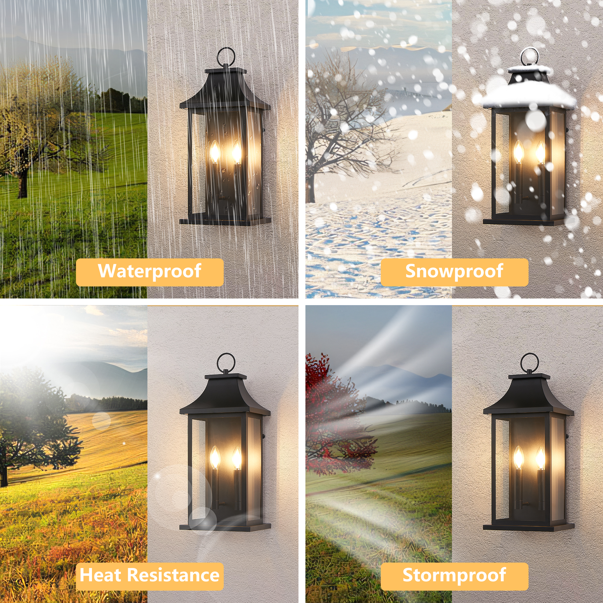 Dusk to Dawn Outdoor Wall Lantern 2-Light, 22.2" Large Outside Wall Sconce, Modern Black Wall Light Fixture with Glass, Waterproof Exterior Lamp for House, Porch, Garage - Image 5