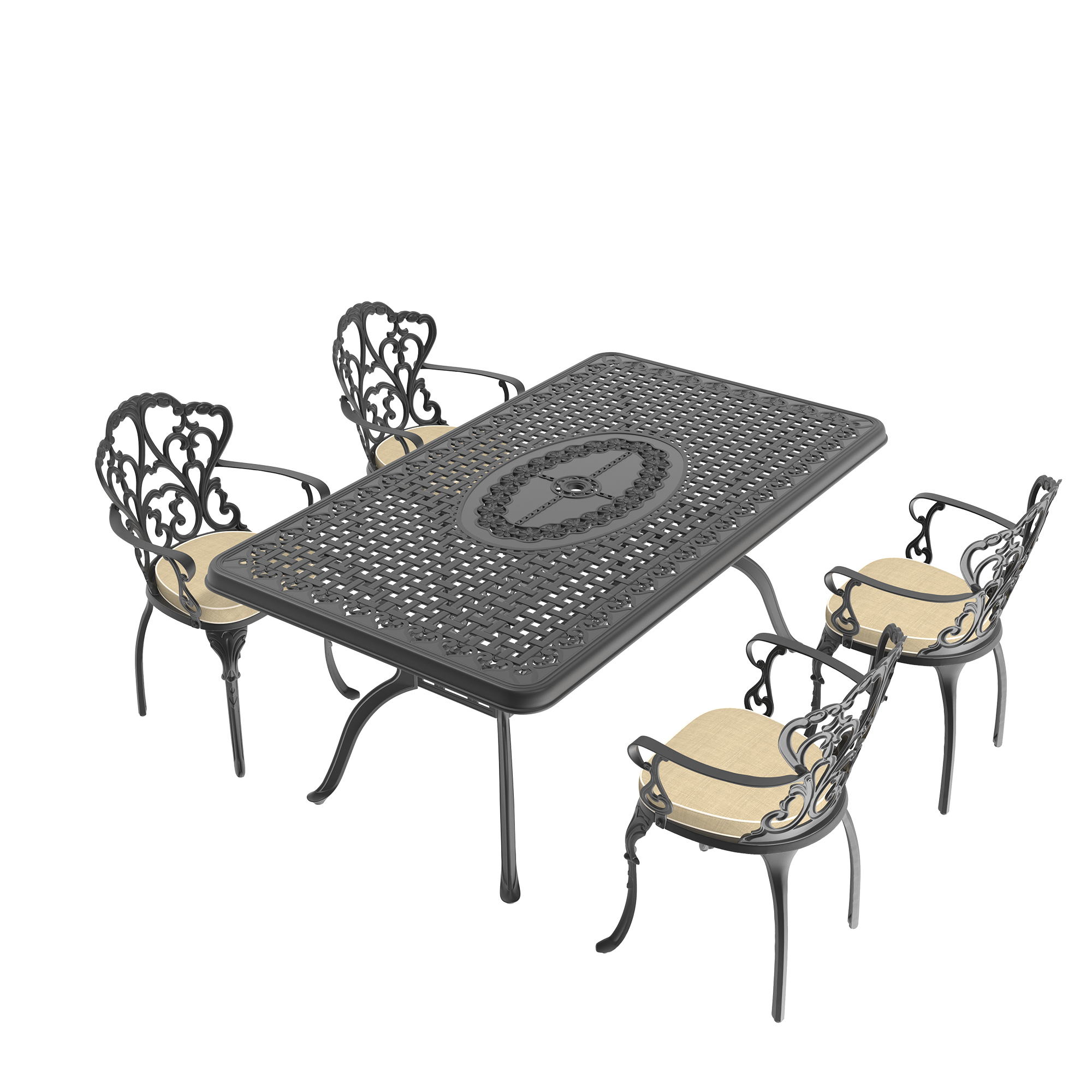 5-Piece Set Of Cast Aluminum Patio Furniture With Black Frame and Off-white Seat Cushions(same as: W1710S00101) - Image 3