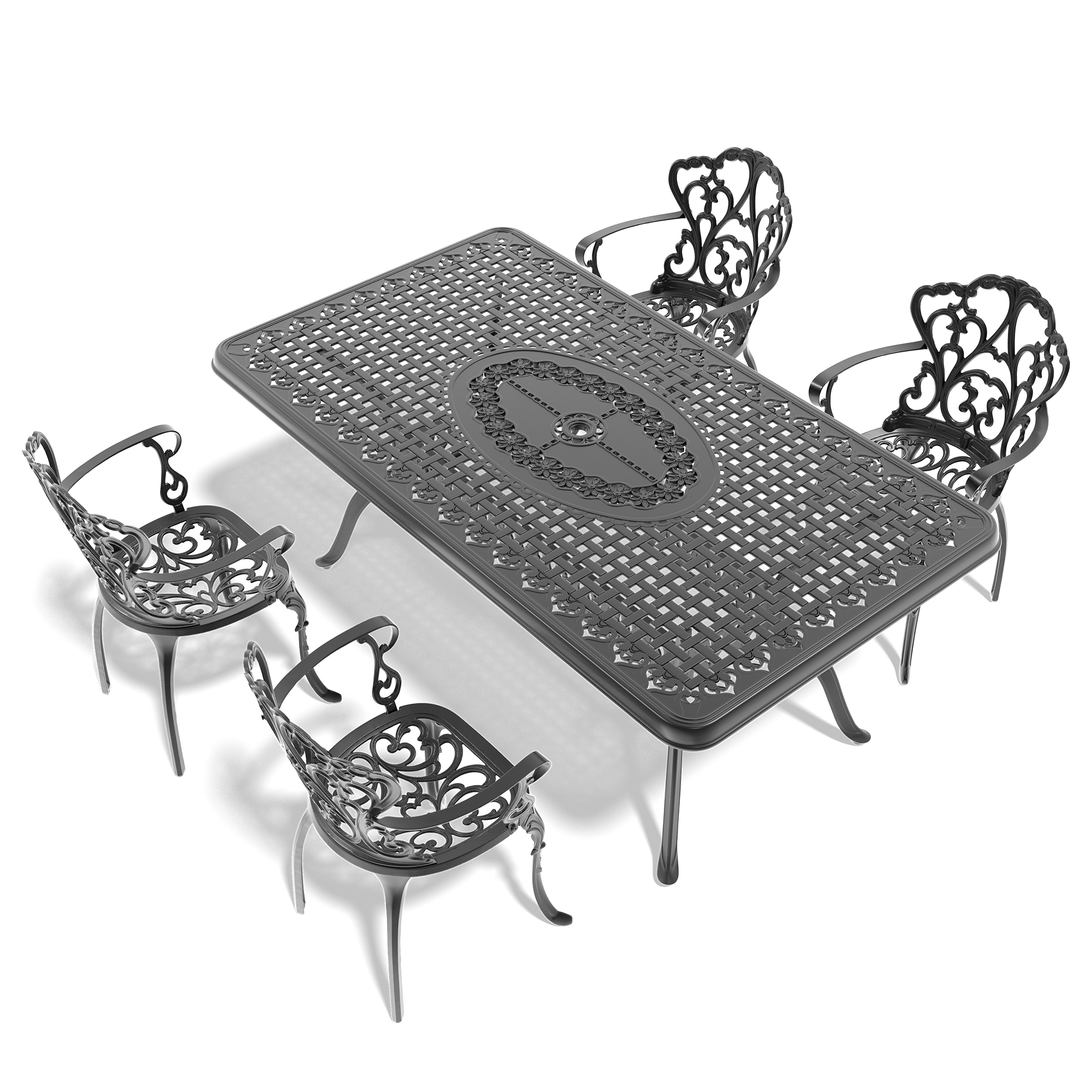 5-Piece Set Of Cast Aluminum Patio Furniture With Black Frame and Off-white Seat Cushions(same as: W1710S00101) - Image 4