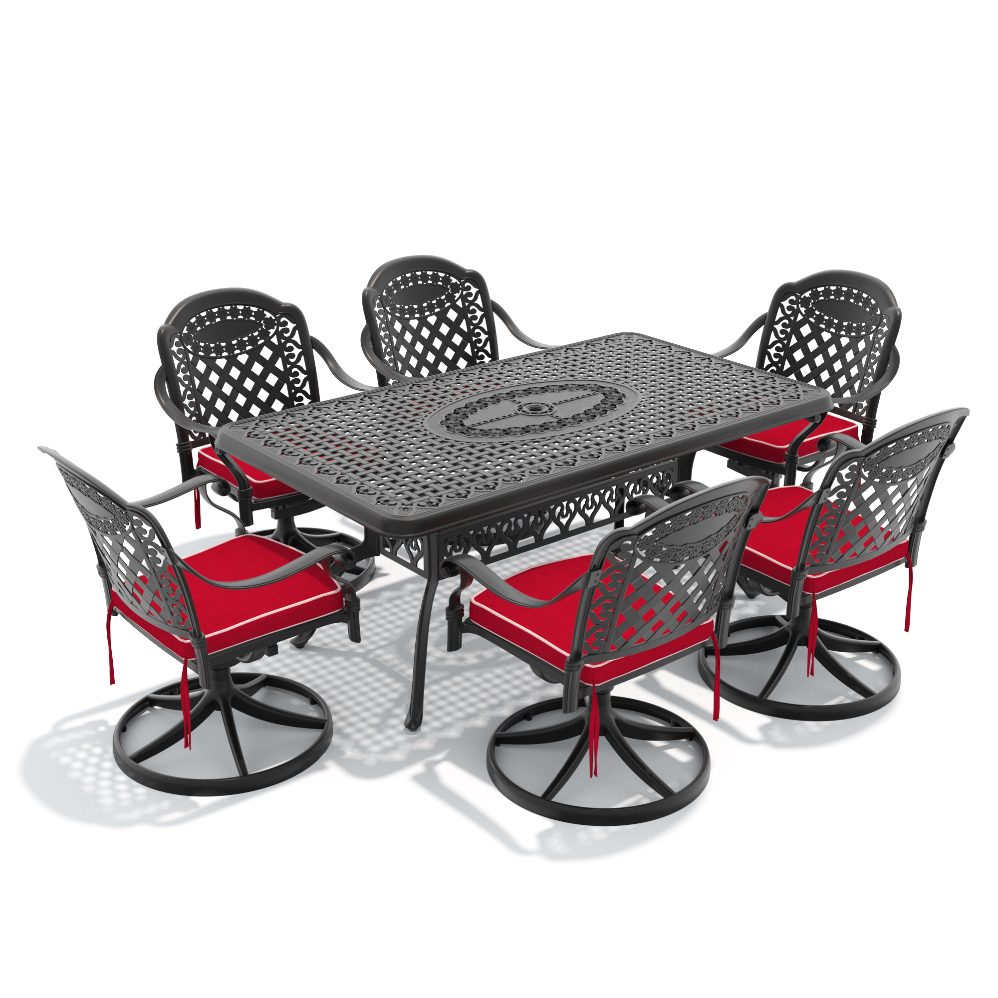 7-Piece All-Weather Cast Aluminum Dining Set, Include 6 Swivel Chairs and Rectangular Table With Black Frame - Image 3
