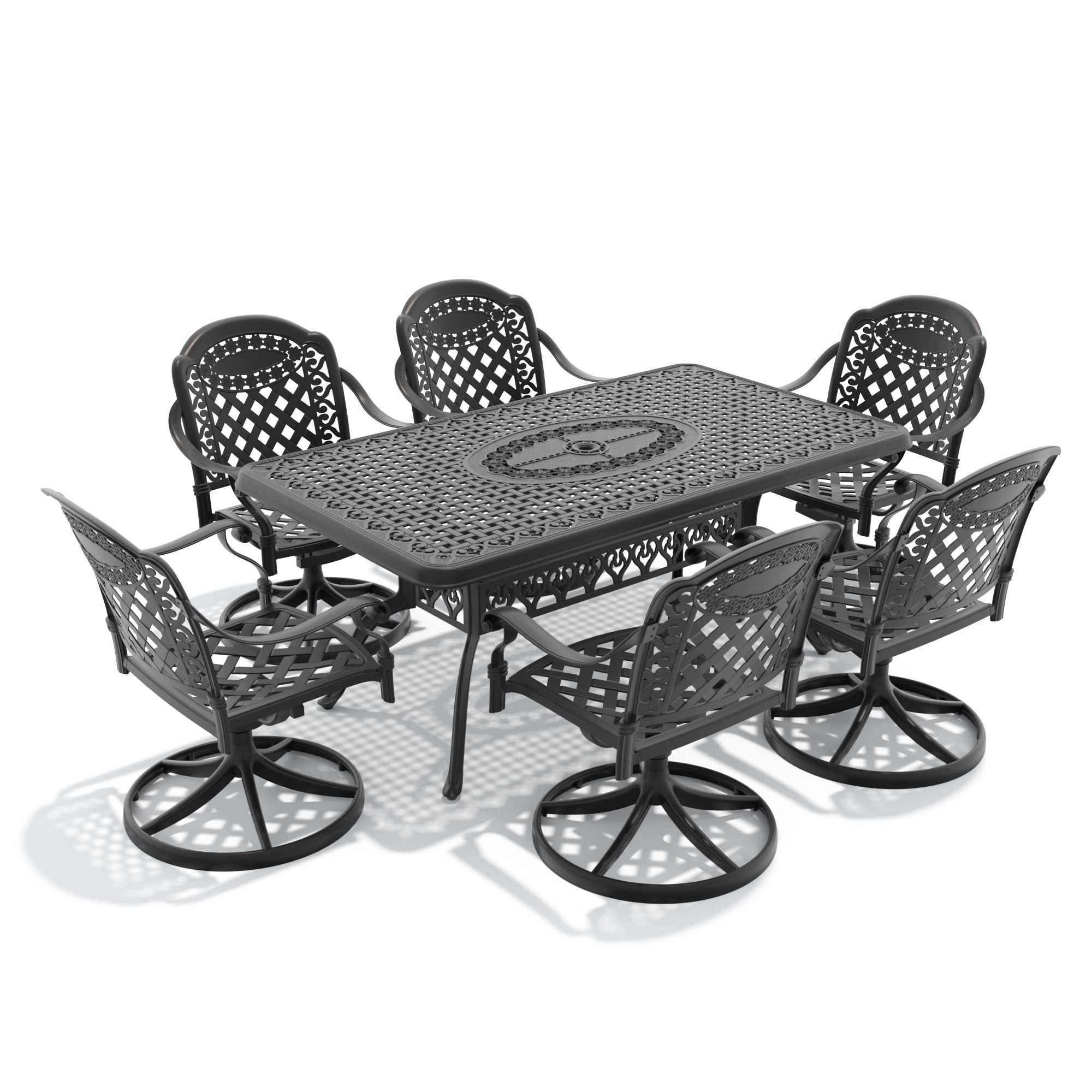 7-Piece All-Weather Cast Aluminum Dining Set, Include 6 Swivel Chairs and Rectangular Table With Black Frame - Image 2