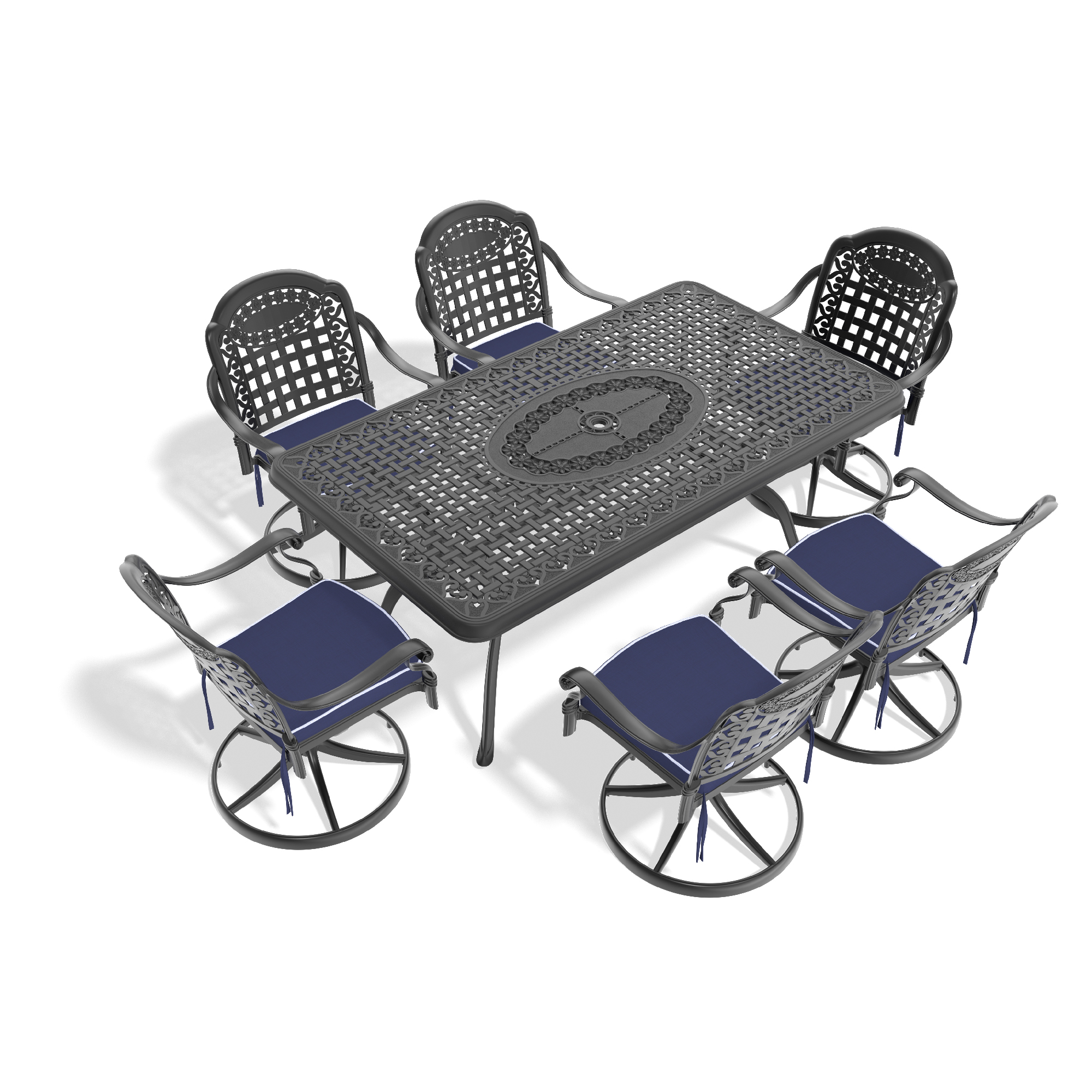 7-Piece All-Weather Cast Aluminum Dining Set, Include 6 Swivel Chairs and Rectangular Table With Black Frame (same sku:W1710S00466) - Image 2