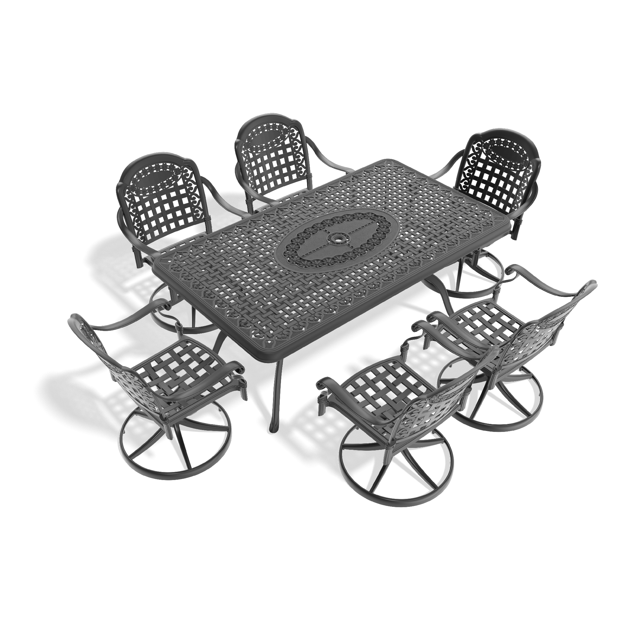 7-Piece All-Weather Cast Aluminum Dining Set, Include 6 Swivel Chairs and Rectangular Table With Black Frame (same sku:W1710S00466) - Image 3