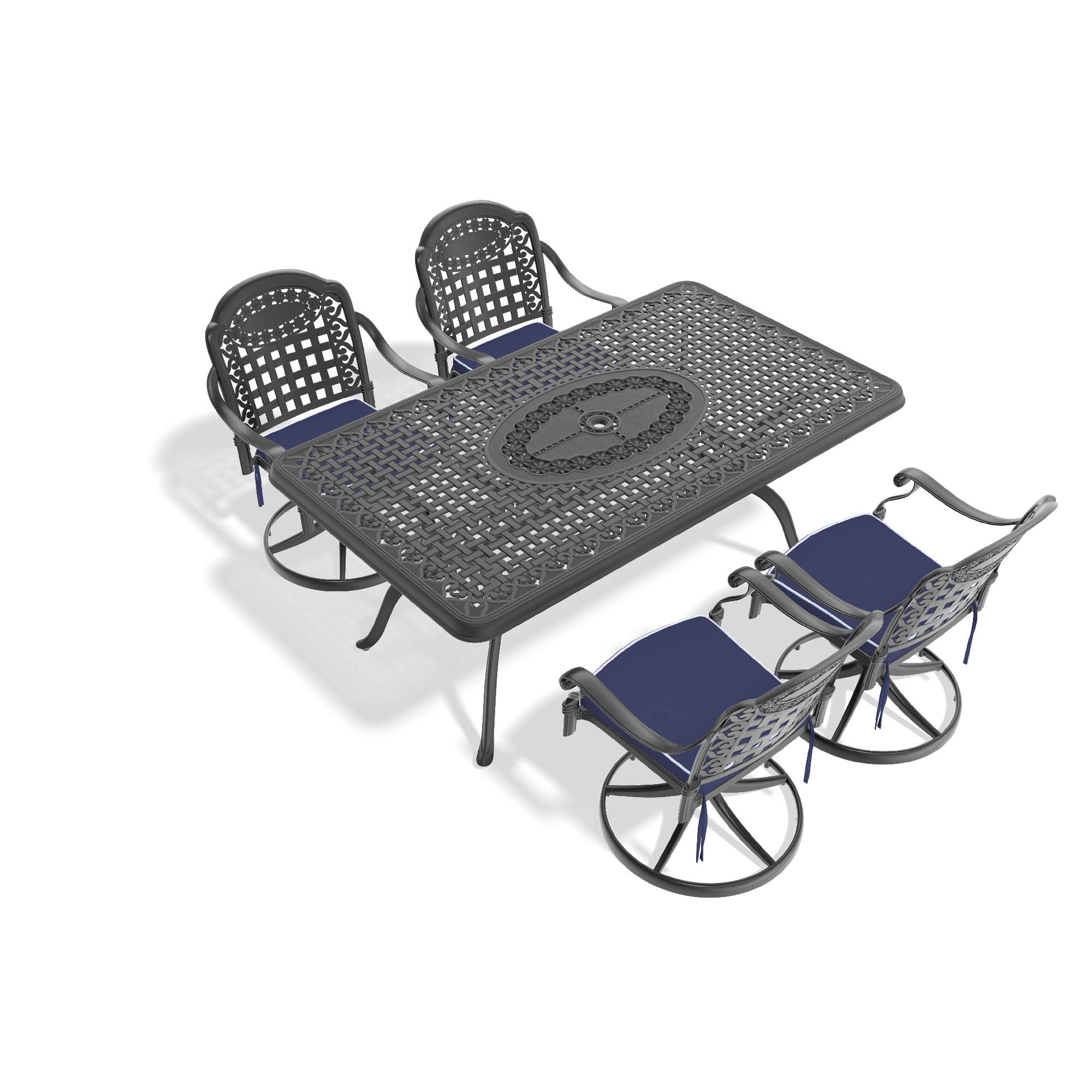 5-Piece All-Weather Cast Aluminum Dining Set, Include 4 Swivel Chairs and Rectangular Table With Black Frame (same sku:W1710S00355) - Image 2