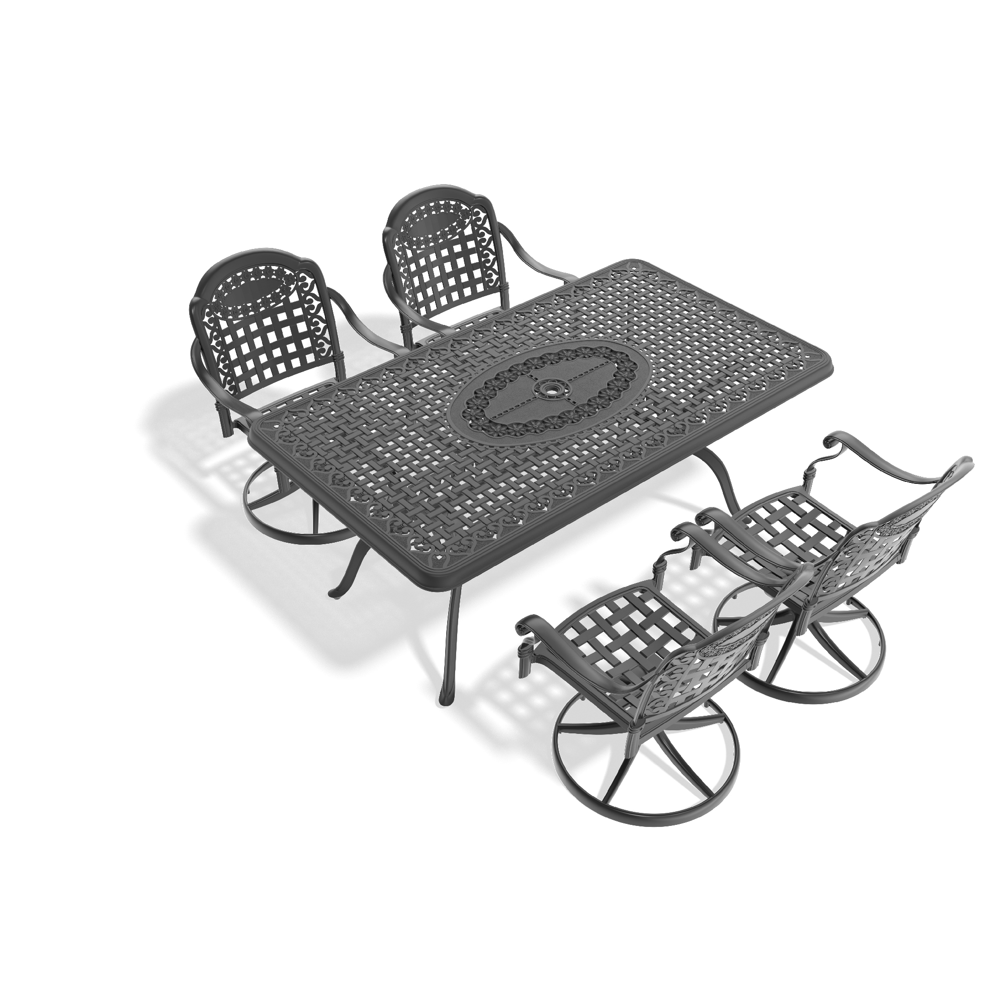 5-Piece All-Weather Cast Aluminum Dining Set, Include 4 Swivel Chairs and Rectangular Table With Black Frame (same sku:W1710S00355) - Image 3
