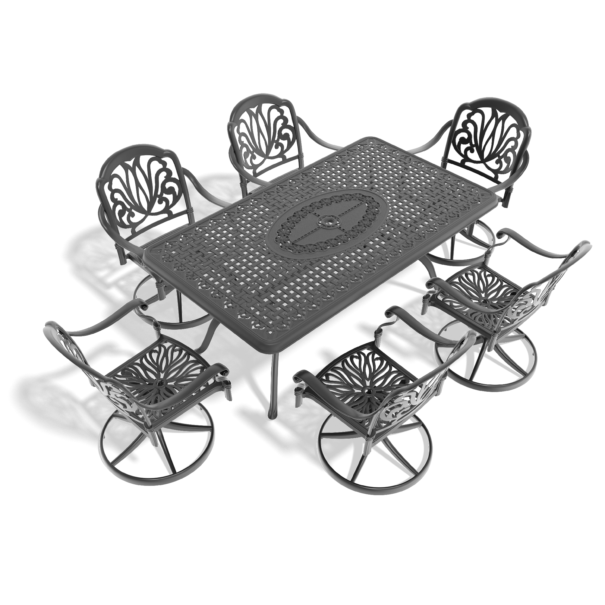7-Piece All-Weather Cast Aluminum Dining Set, Include 6 Swivel Chairs and Rectangular Table With Black Frame (same sku:W1710S00284) - Image 3