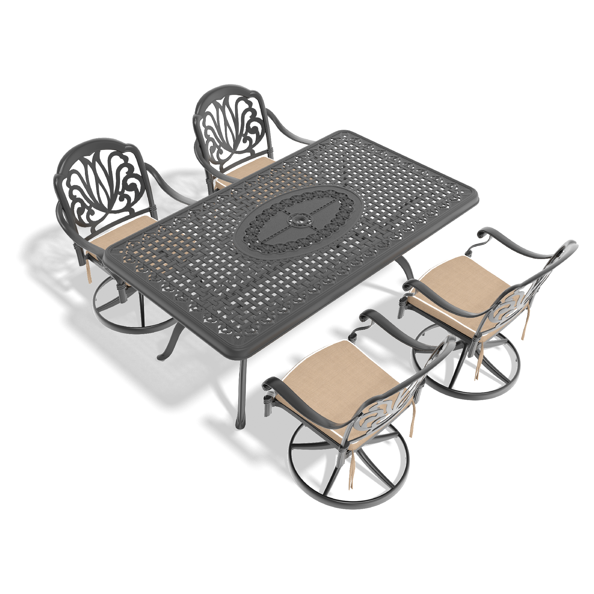 5-Piece All-Weather Cast Aluminum Dining Set, Include 4 Swivel Chairs and Rectangular Table With Black Frame - Image 2
