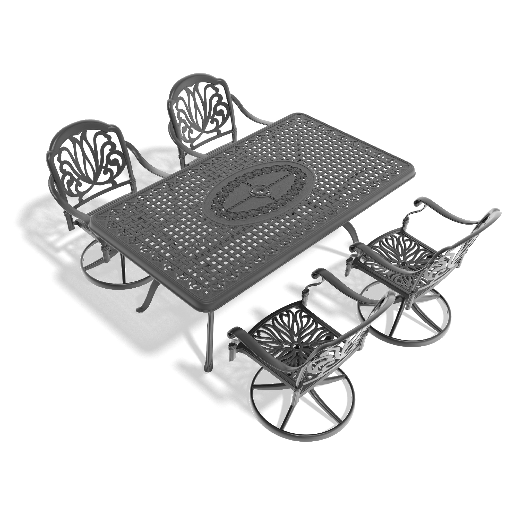 5-Piece All-Weather Cast Aluminum Dining Set, Include 4 Swivel Chairs and Rectangular Table With Black Frame - Image 3