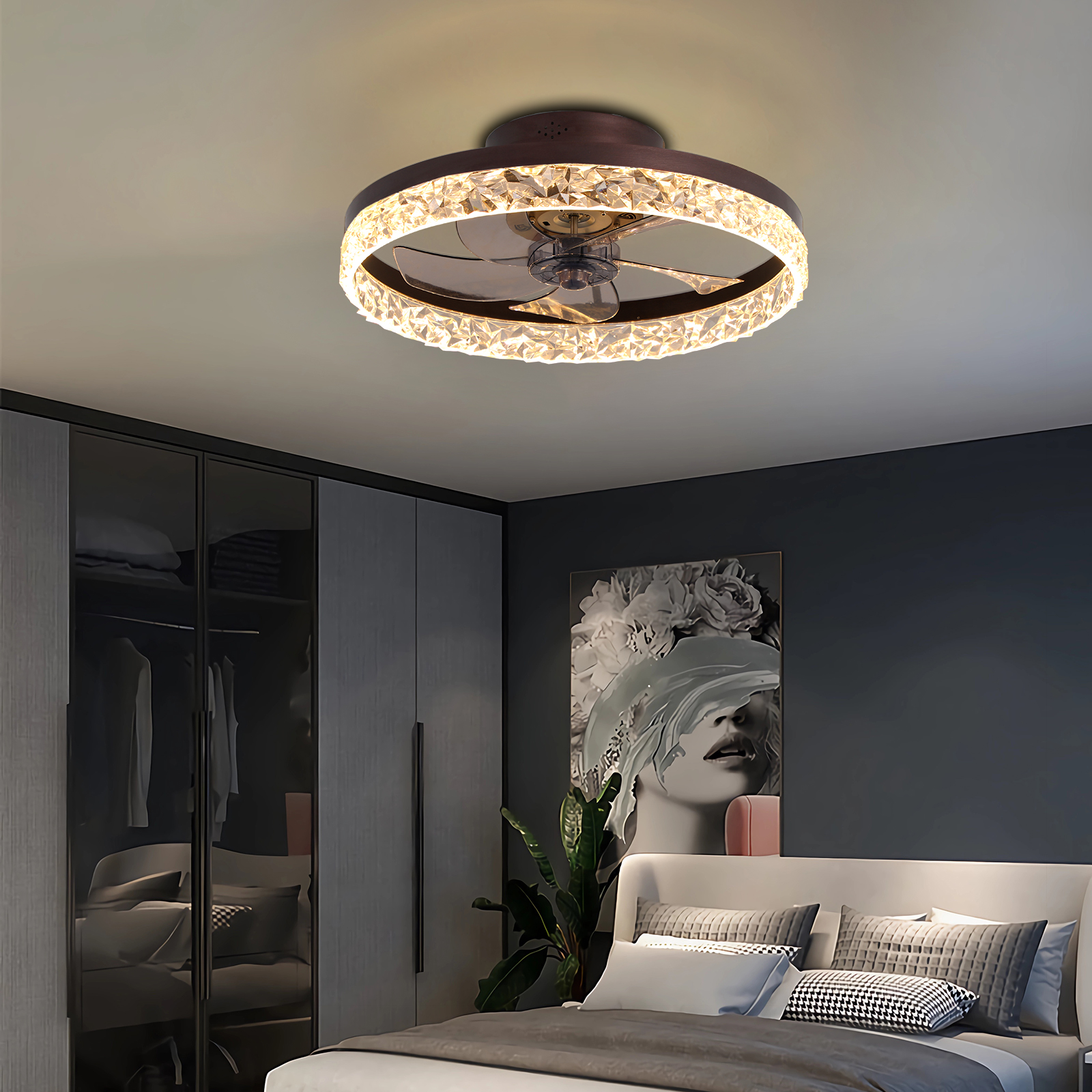 Low Profile Ceiling Fan with Light and Remote Control, Dimmable LED Ceiling Fan, 6 Speeds, Timing Reversible Blades, Brown, 20" - Image 2